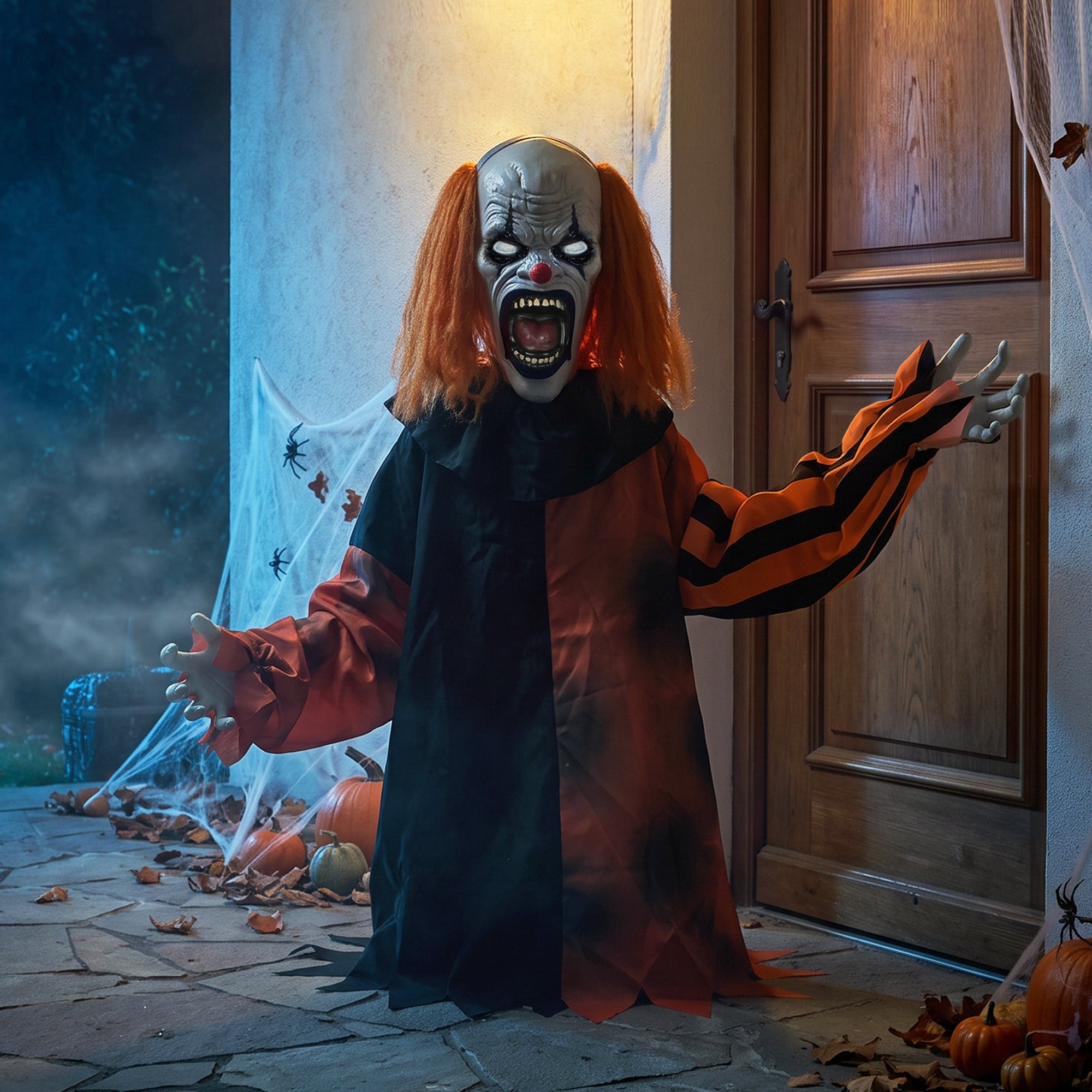 85cm Animated Halloween Face Changing Clown Animatronic, Half Body Standing Joker with Cackling Laughs and Sound, Glowing Eyes, Sound/Touch Activated, Holiday Decor for Indoor, Covered Outdoor