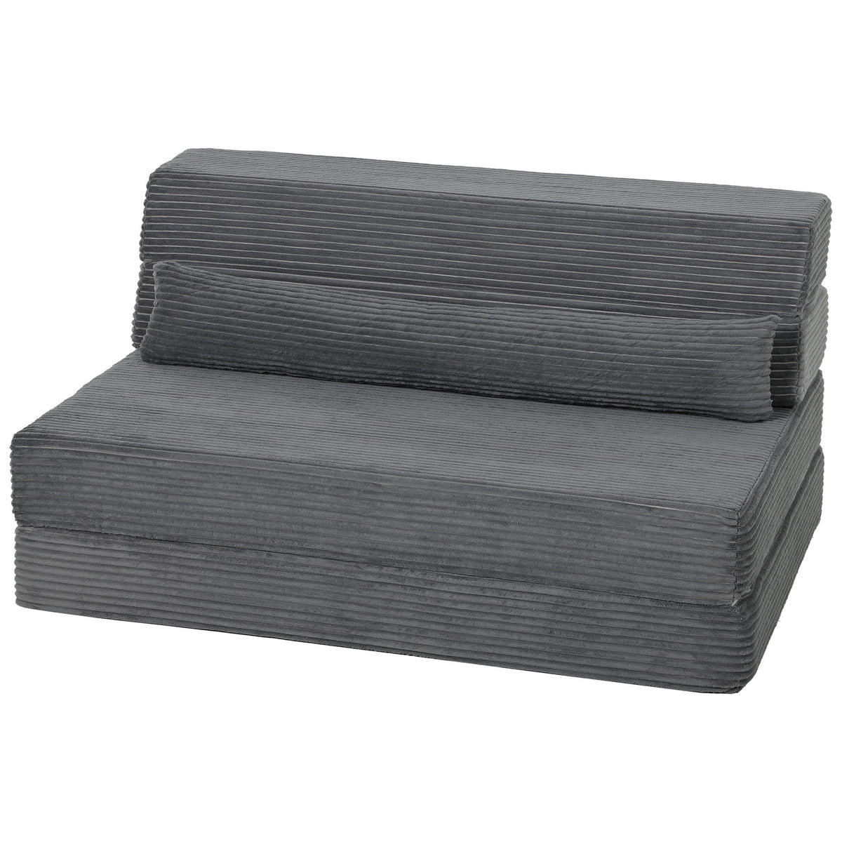 Floor Chair with Back Support, Corduroy Folding Sleeper Sofa, Boneless Cloud Floor Gaming Chair with Thick Cushion, Lumbar Pillow, Side Pockets for Living Room, Dark Grey