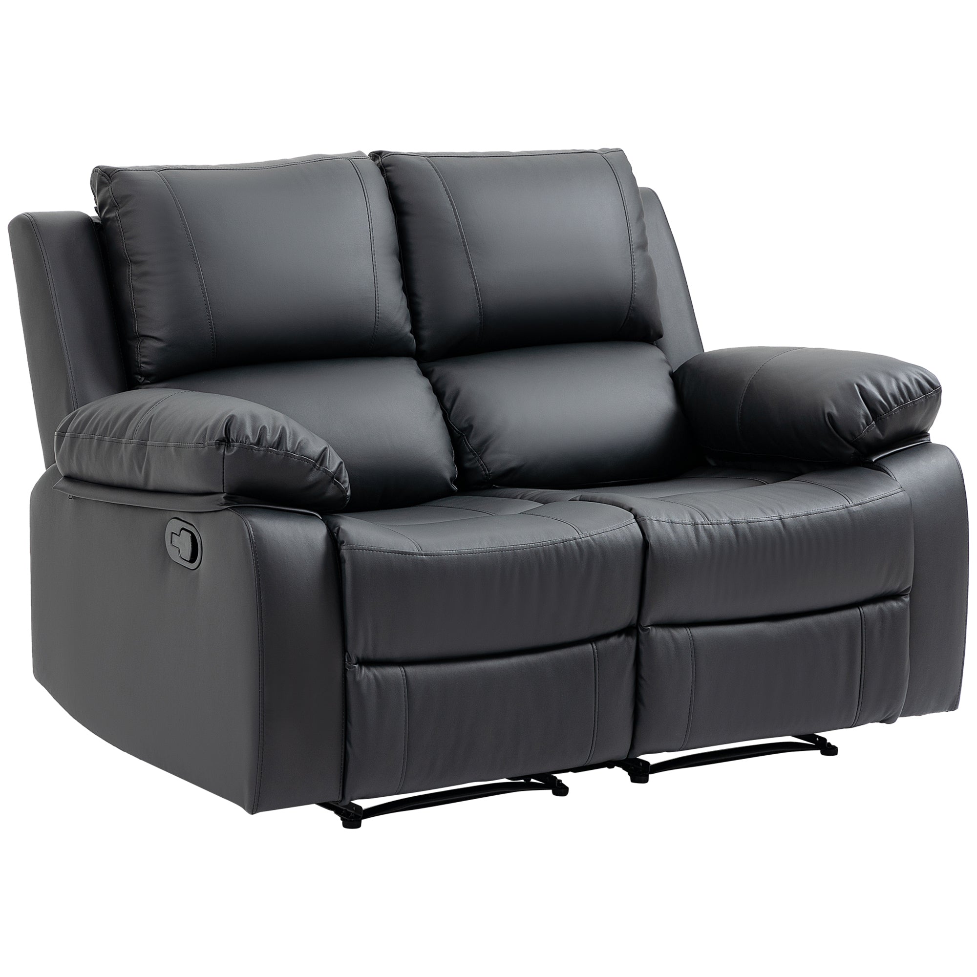 HOMCOM Double Reclining Loveseat, PU Leather Manual Recliner Chair with Pullback Control Footrest for Living Room, Black