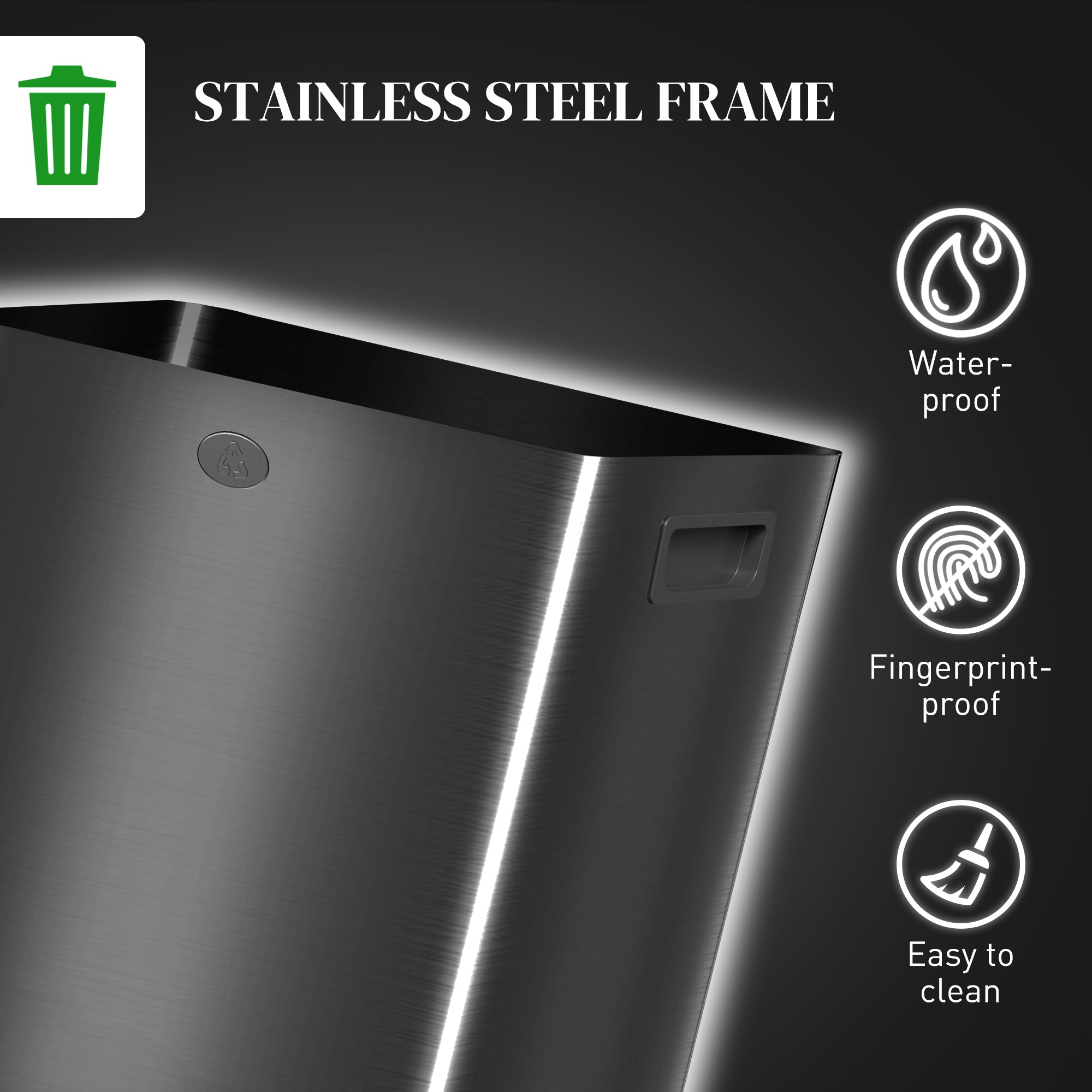 Dual Kitchen Bin, 2 x 28L Stainless Steel Double Rubbish Bin with Soft Close Lid, Removable Inner Buckets, Fingerprint-Proof for Recycling and Waste, Black