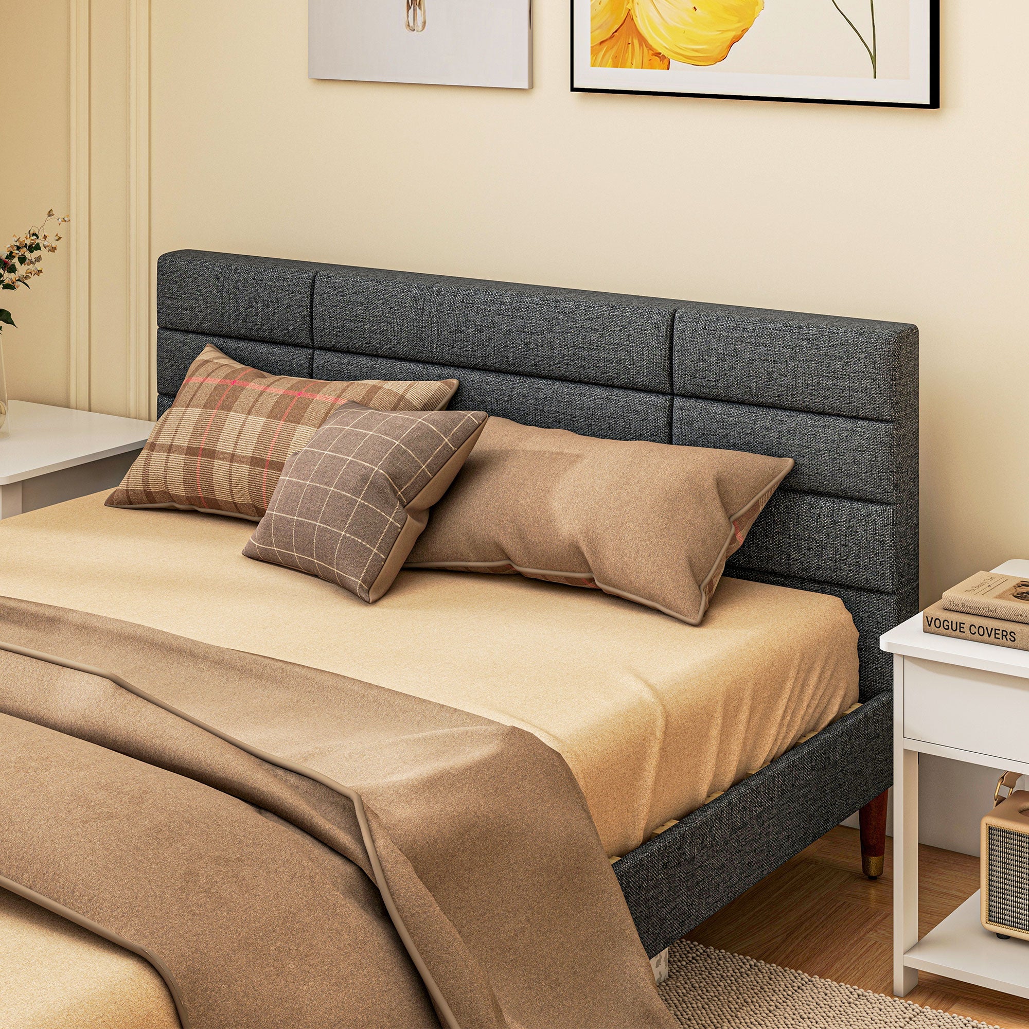 HOMCOM 5ft King Bed Frame with Underbed Storage, Upholstered Platform Bed Frame with Tufted Headboard and Wood Slat Support, No Box Spring Needed, Easy Assembly, Grey