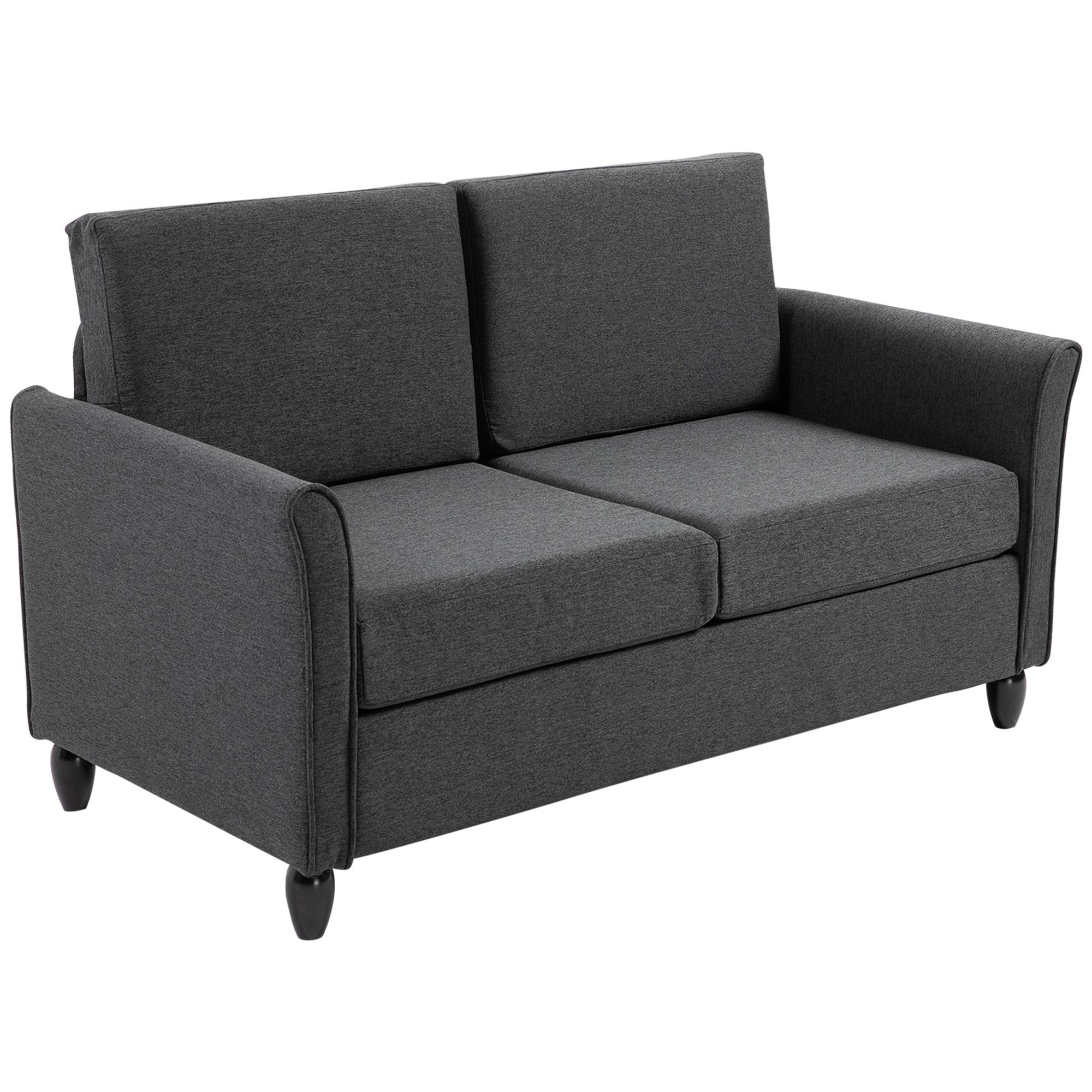 HOMCOM 56" Loveseat Sofa, Upholstered 2-Seater Couch with Armrests and Wooden Legs for Living Room, Bedroom, Dark Grey