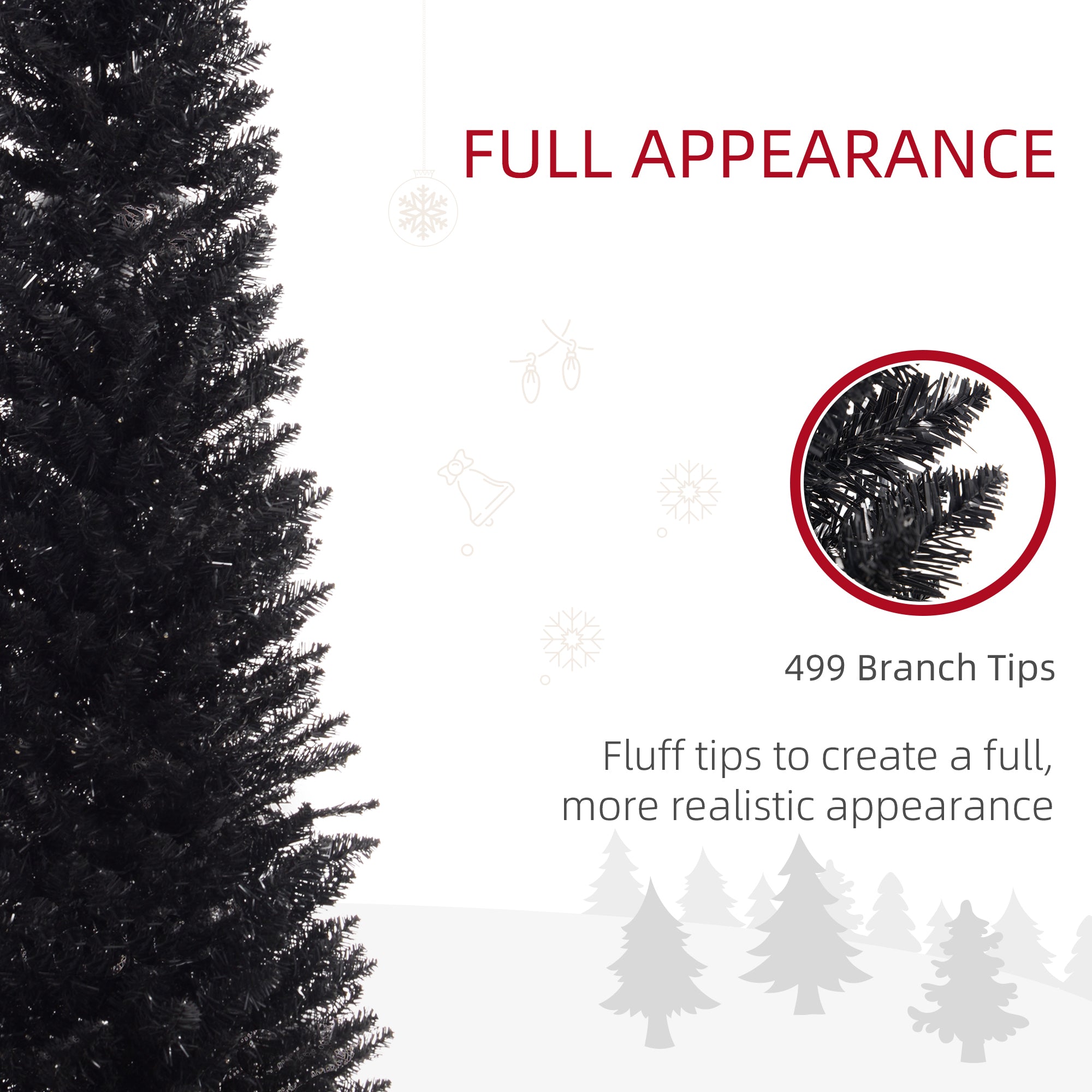 7ft Pencil Christmas Tree Slim Artificial Tree with Realistic Branches and Warm White LED Lights Black