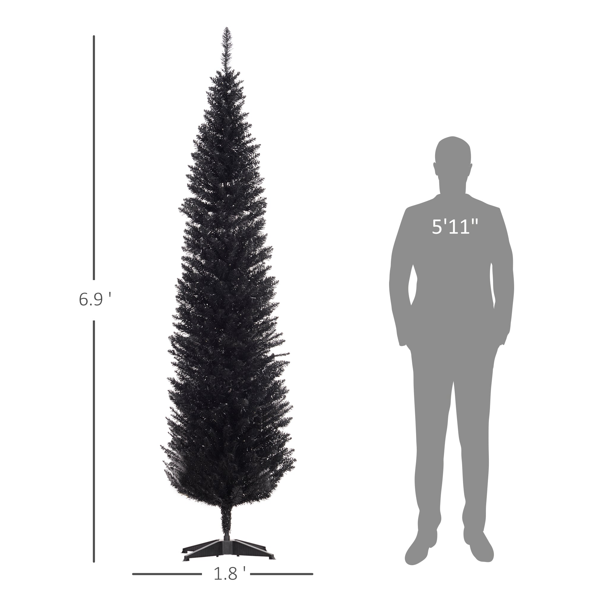 7ft Pencil Christmas Tree Slim Artificial Tree with Realistic Branches and Warm White LED Lights Black