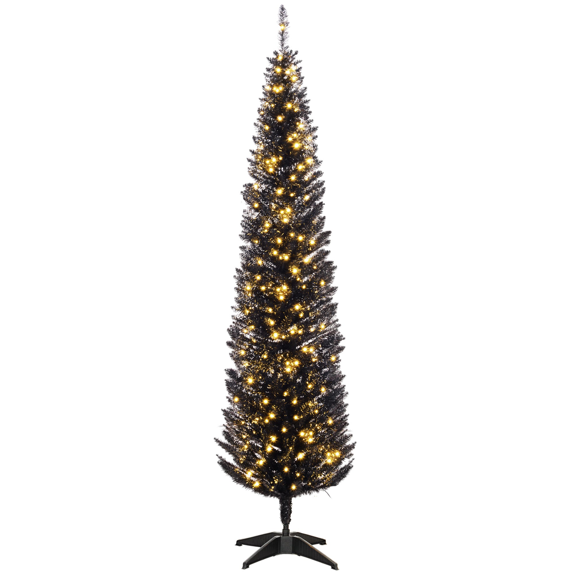 7ft Slim Artificial Pencil Christmas Tree with Realistic Branches & Warm White LEDs, Black