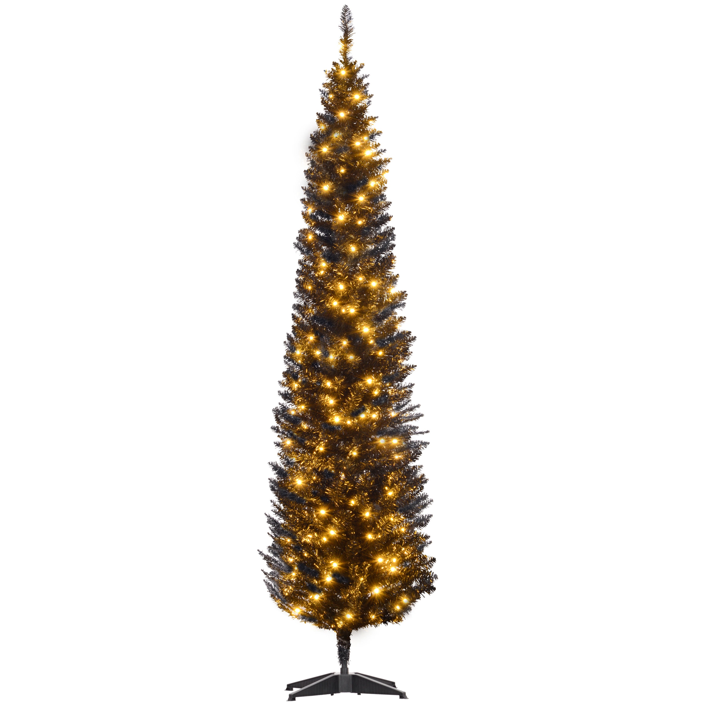 7ft Pencil Christmas Tree Slim Artificial Tree with Realistic Branches and Warm White LED Lights Black