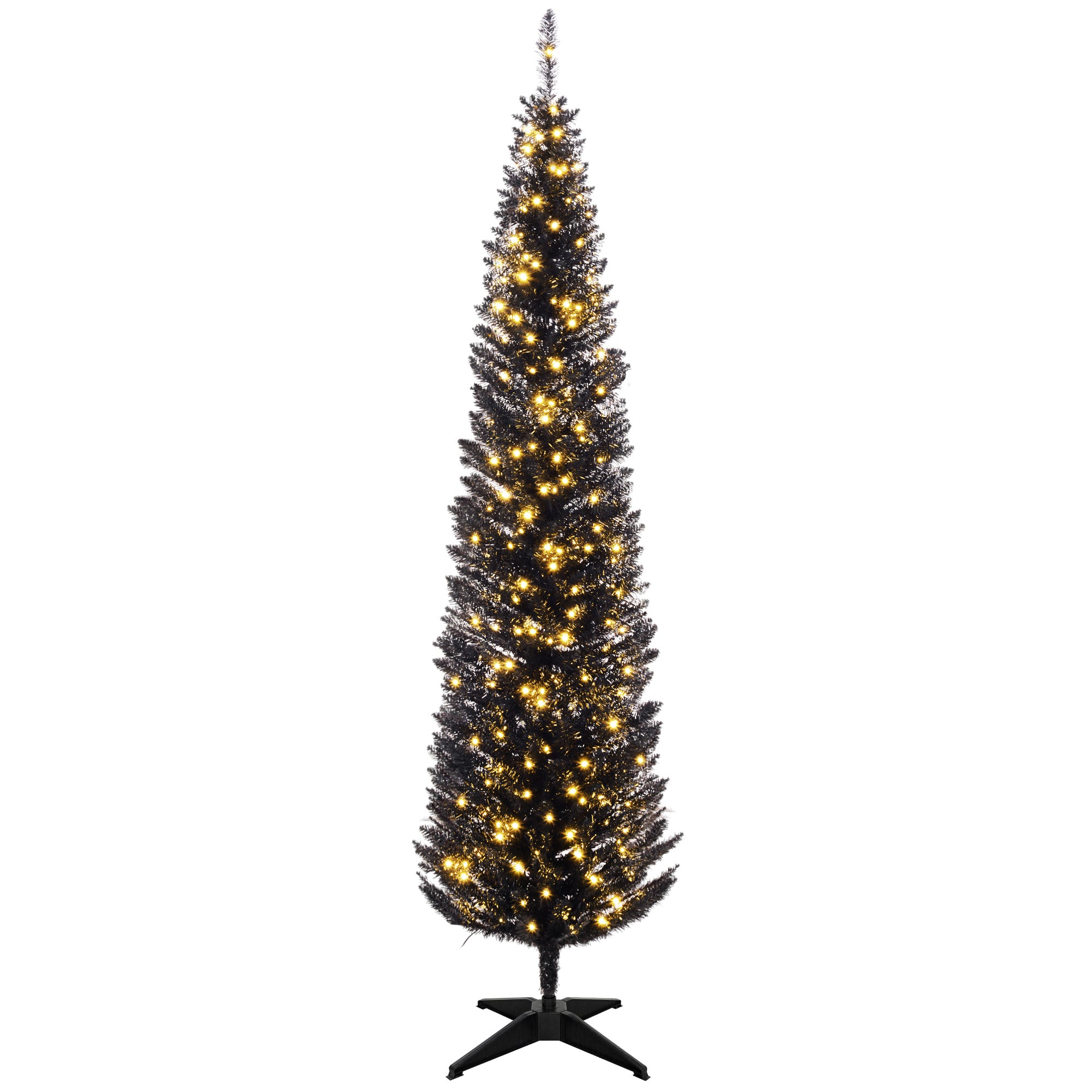 7ft Slim Artificial Pencil Christmas Tree with Realistic Branches & Warm White LEDs, Black