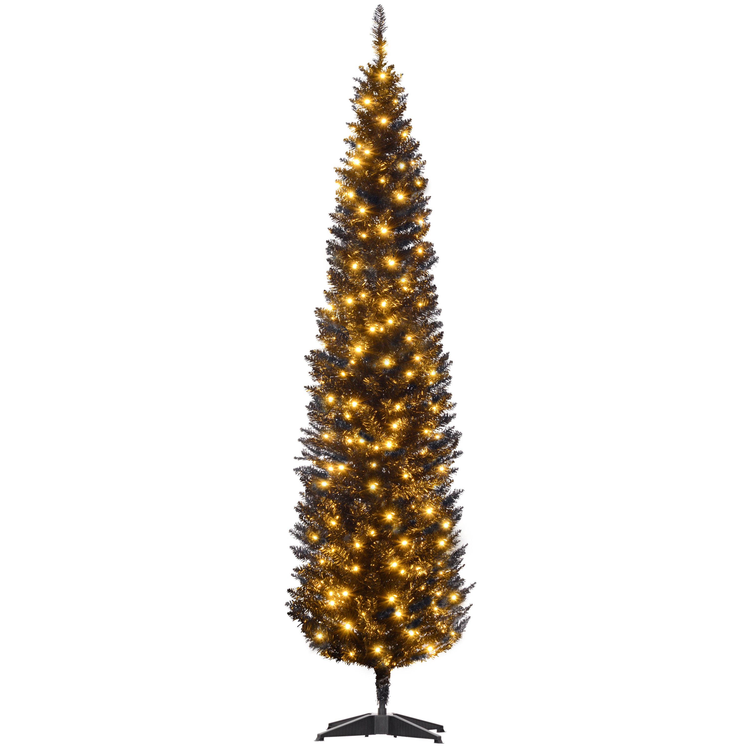 7ft Pencil Christmas Tree Slim Artificial Tree with Realistic Branches and Warm White LED Lights Black