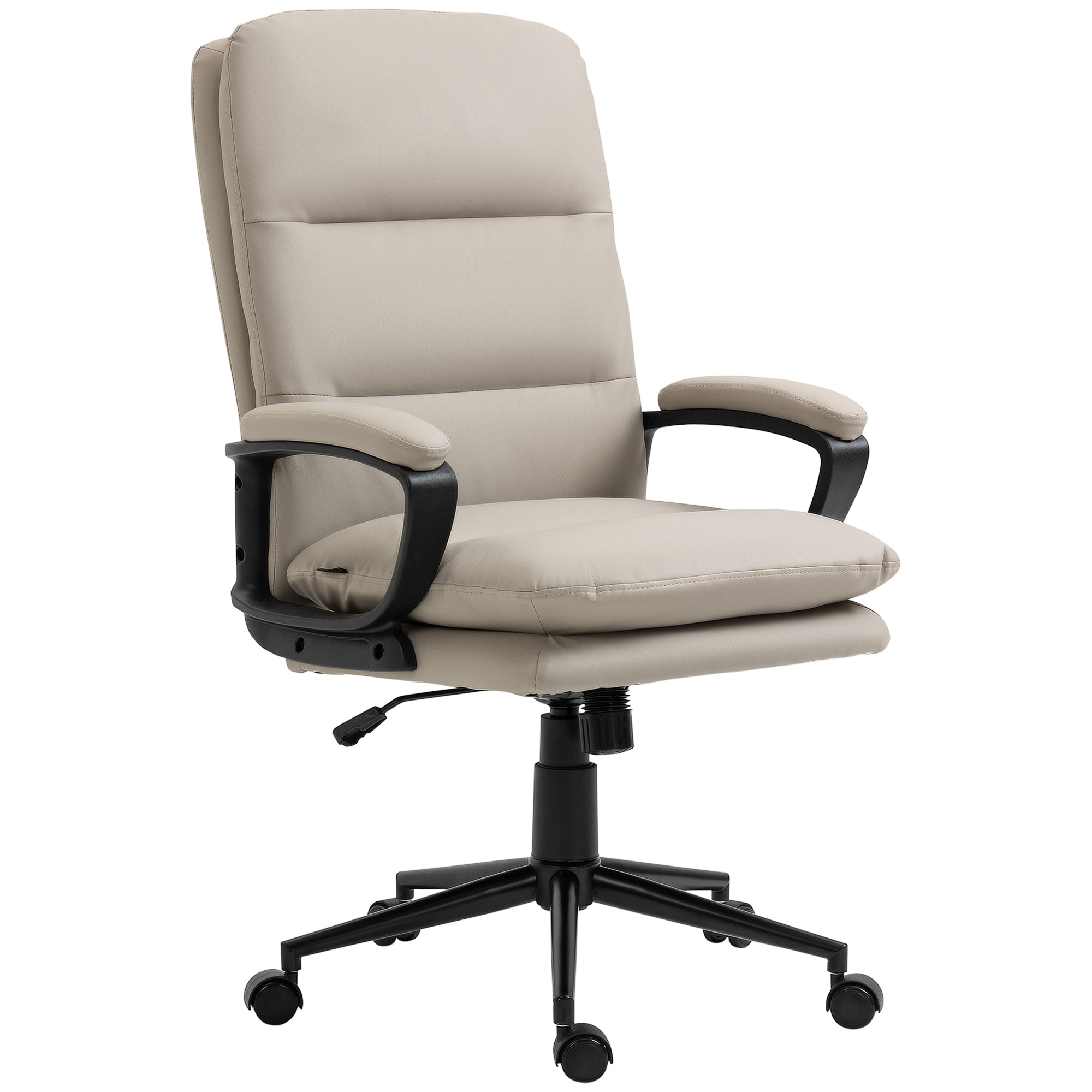 Vinsetto Ergonomic Computer Desk Chair, PU Leather Office Chair with Adjustable Height and Swivel Rolling Wheels for Work Study, Light Grey