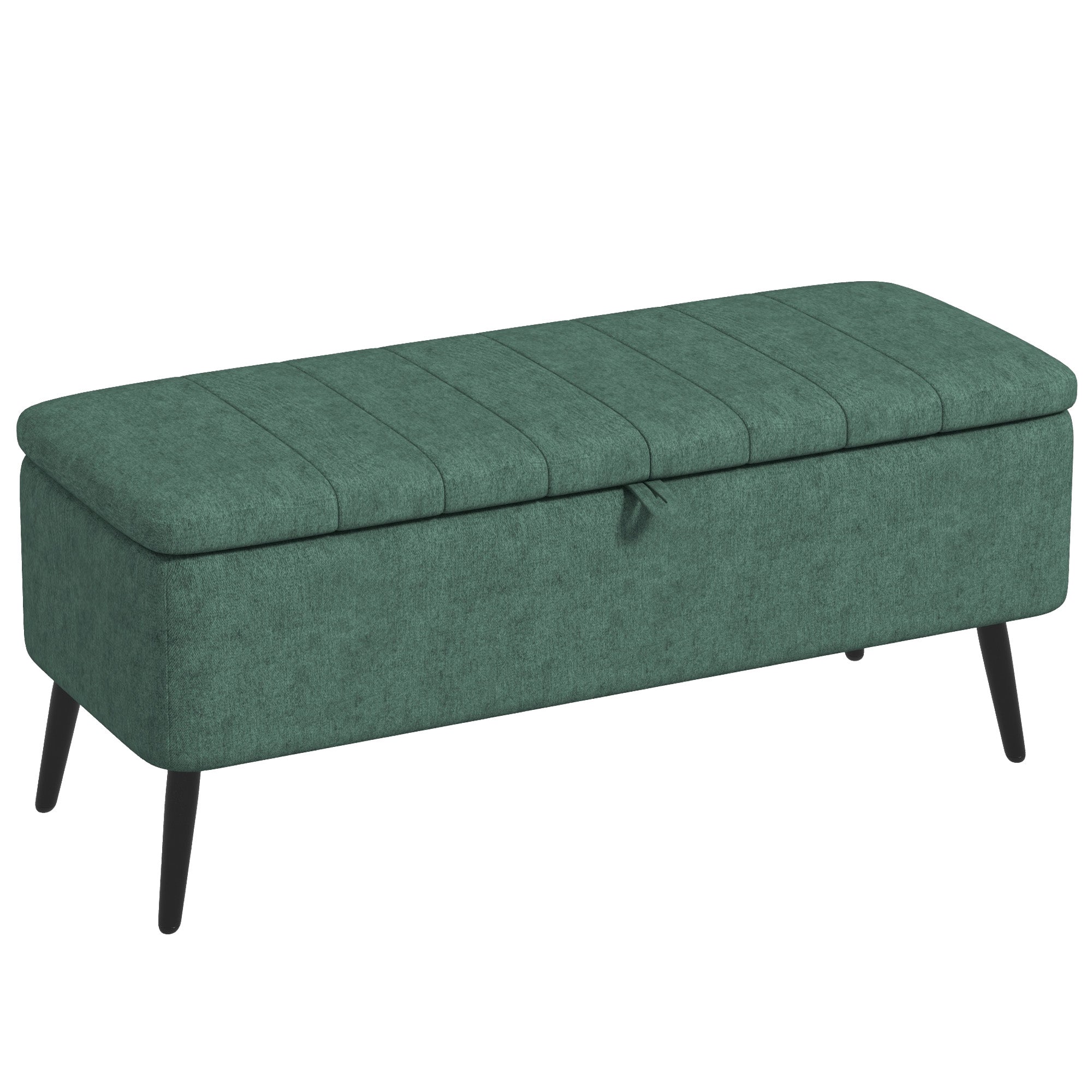 HOMCOM Storage Ottoman with Flip Top, Rectangular Upholstered Bench, Linen Fabric Footstool with Steel Legs for Living Room, Bedroom, Dark Green