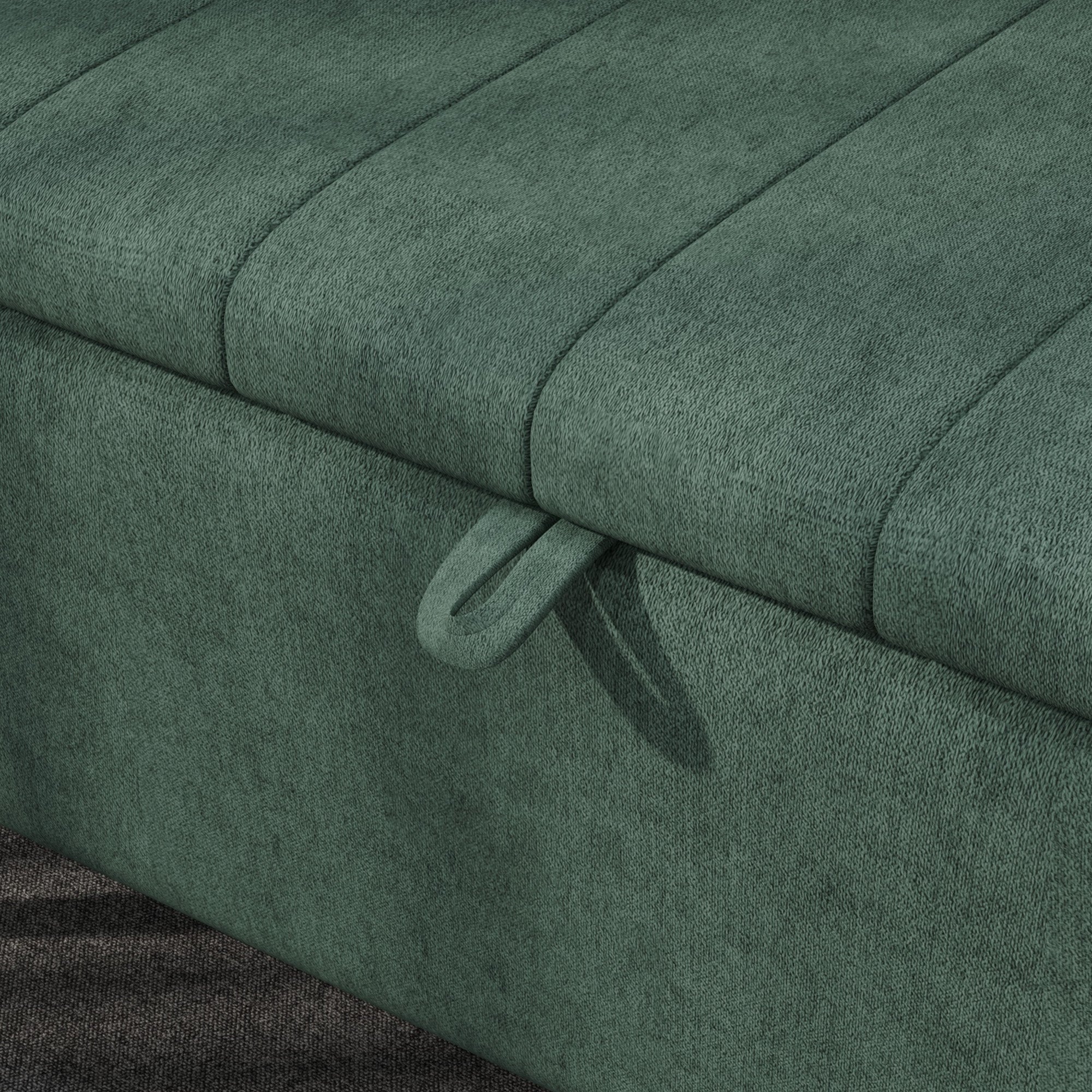 HOMCOM Storage Ottoman with Flip Top, Rectangular Upholstered Bench, Linen Fabric Footstool with Steel Legs for Living Room, Bedroom, Dark Green