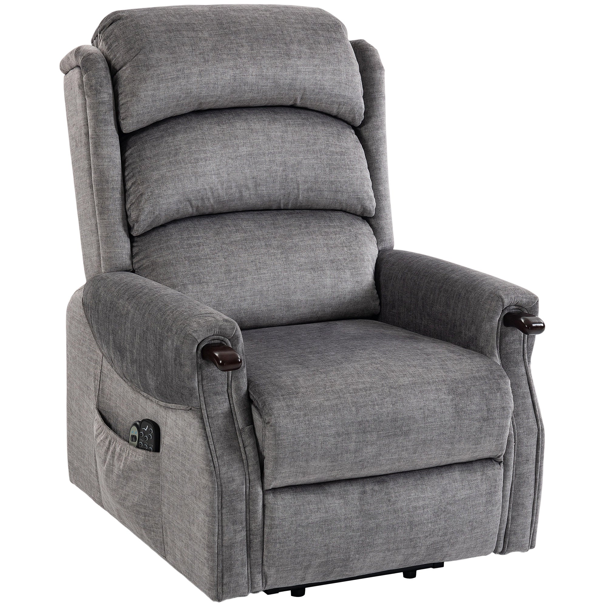 Power Lift Recliner Chair with Vibration Massage and Heat, Electric Lift Chair with Wood Grip, Pocket Spring, Fabric Riser and Reclining Armchair with Remote, Quick Assembly, Light Grey