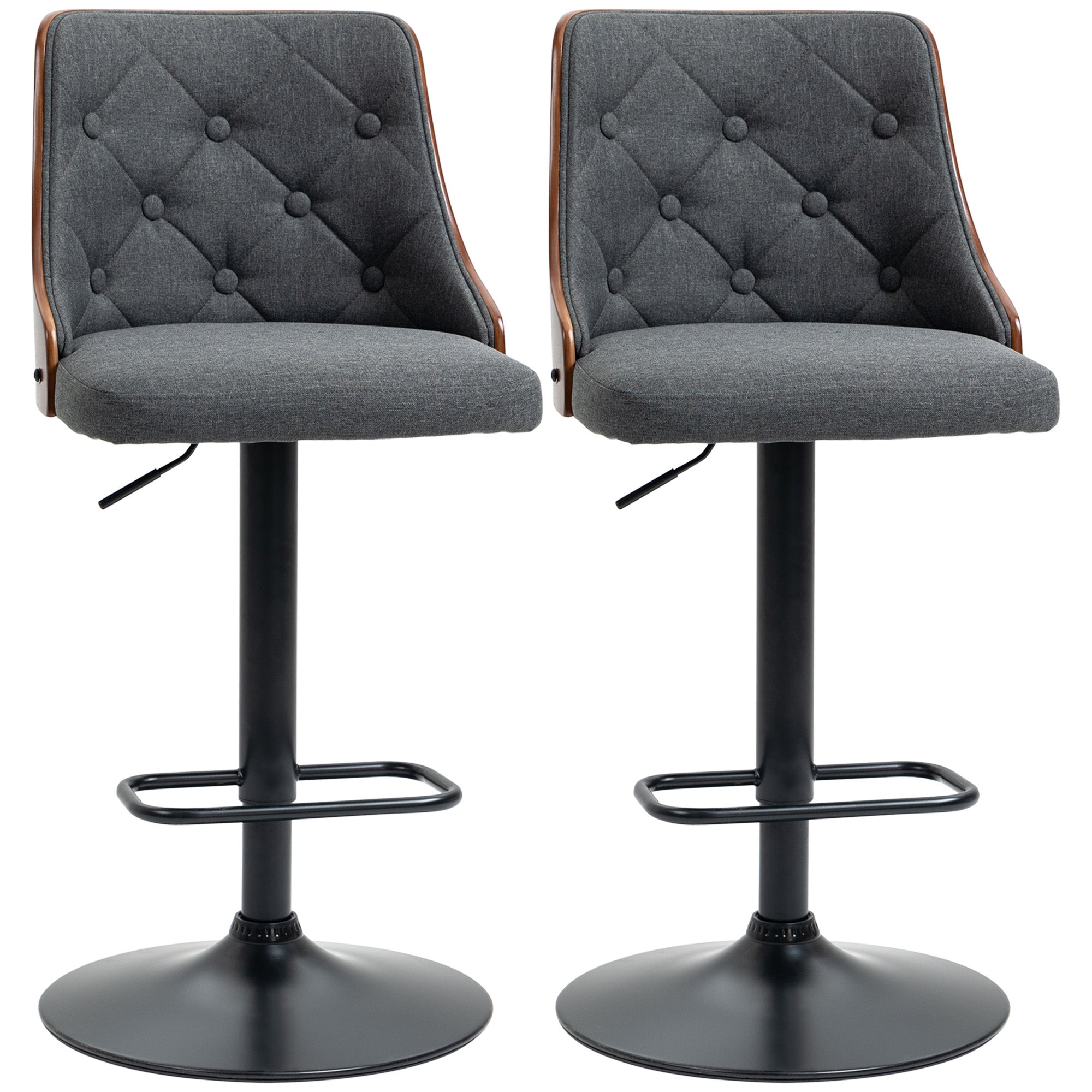 Counter Height Bar Stools Set of 2 Adjustable Swivel Barstools with Footrest Dark Grey