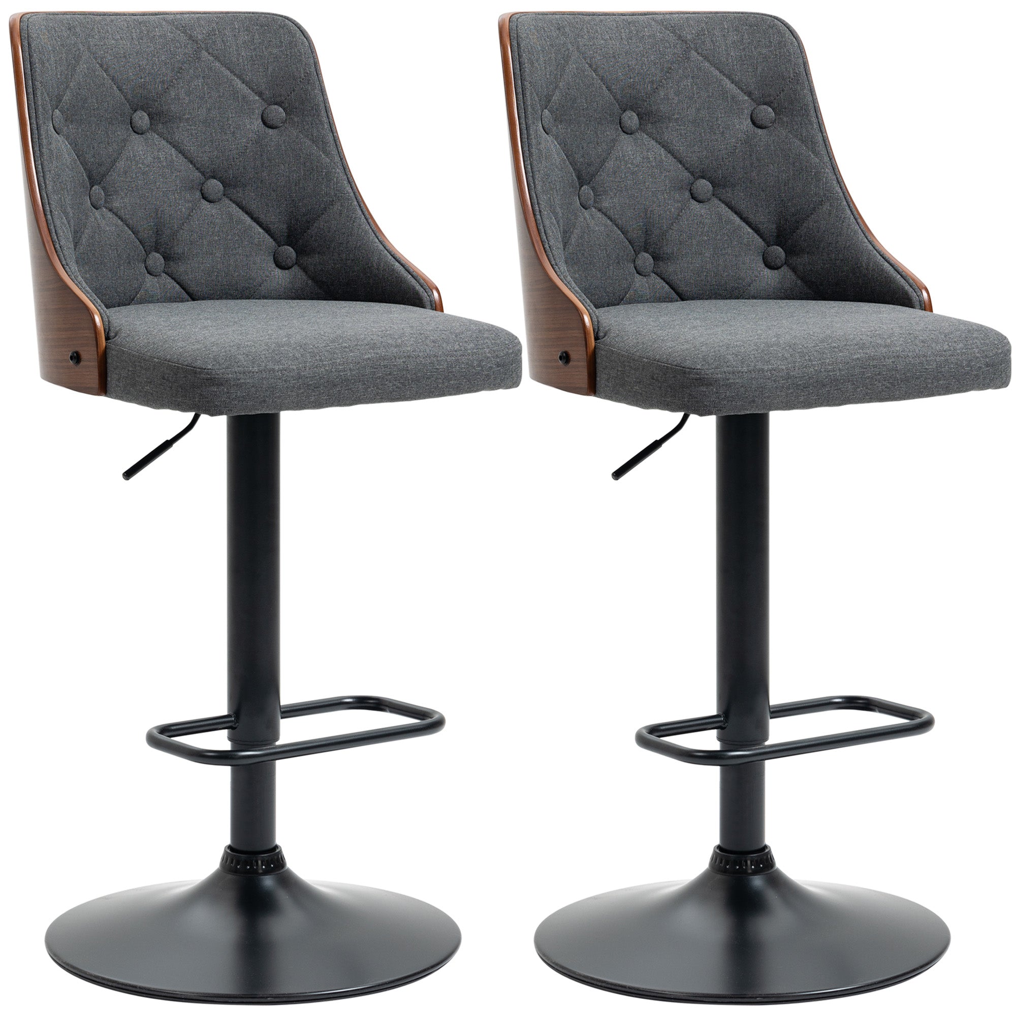 Counter Height Bar Stools Set of 2 Adjustable Swivel Barstools with Footrest Dark Grey