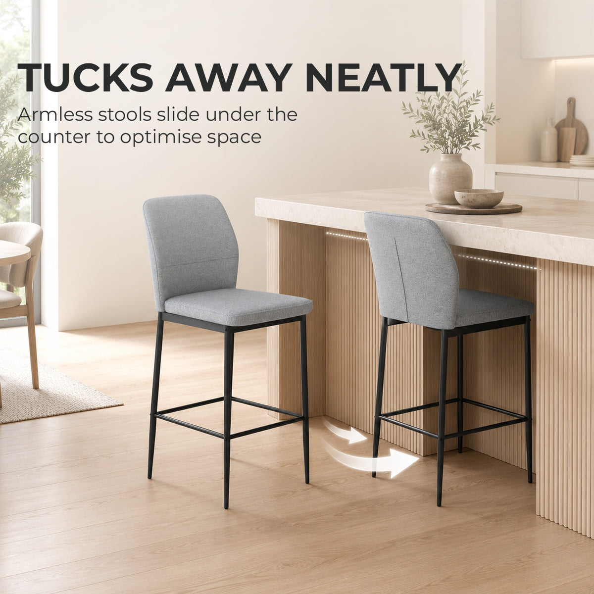 Set of 2 Velvet Bar Stools, Modern Tall Barstools with Footrest and Backrest for Kitchen Counter, Breakfast Bar, Grey