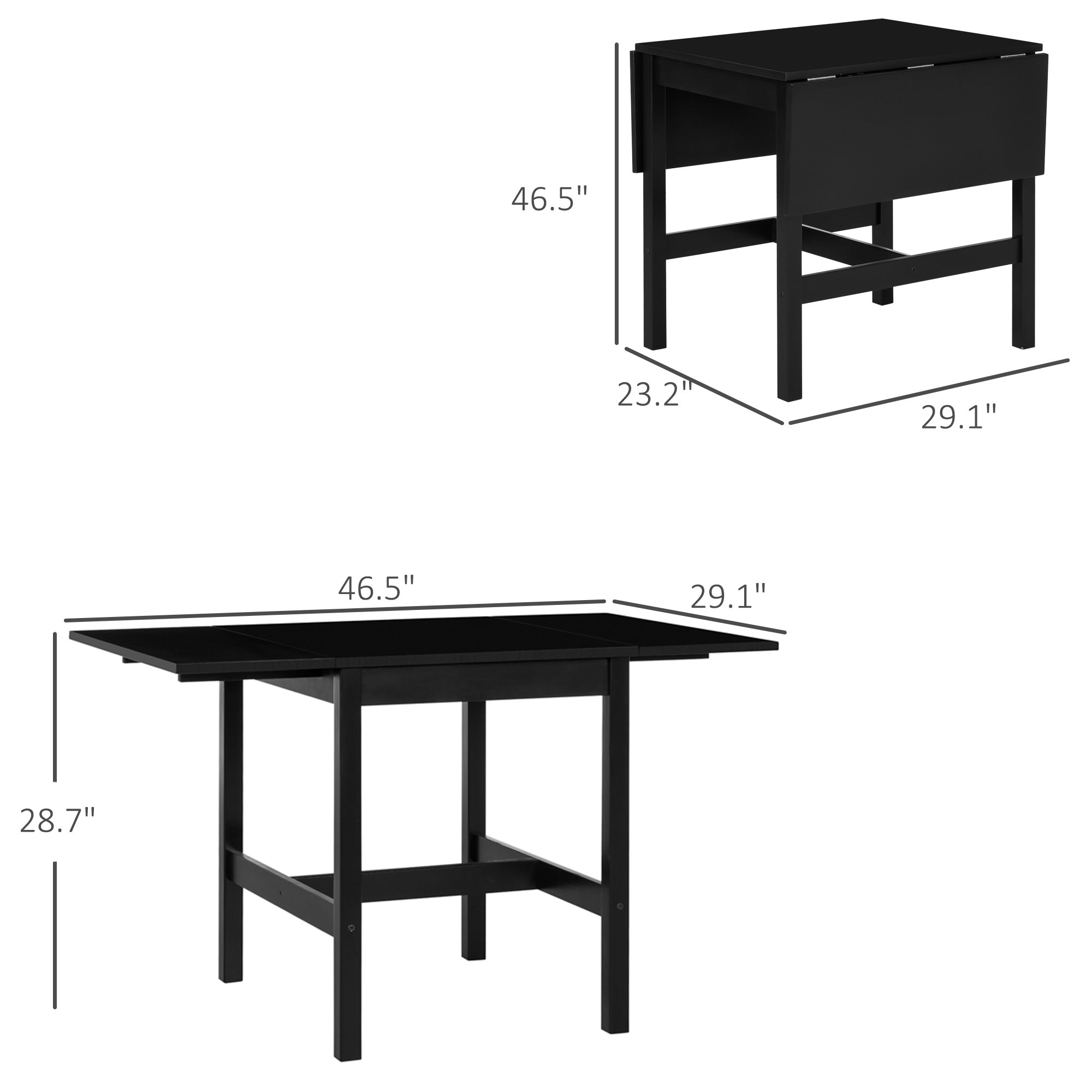Folding Dining Table with Solid Wood Frame, Collapsible Drop Leaf Table for Small Spaces, Extendable Kitchen Table, Black