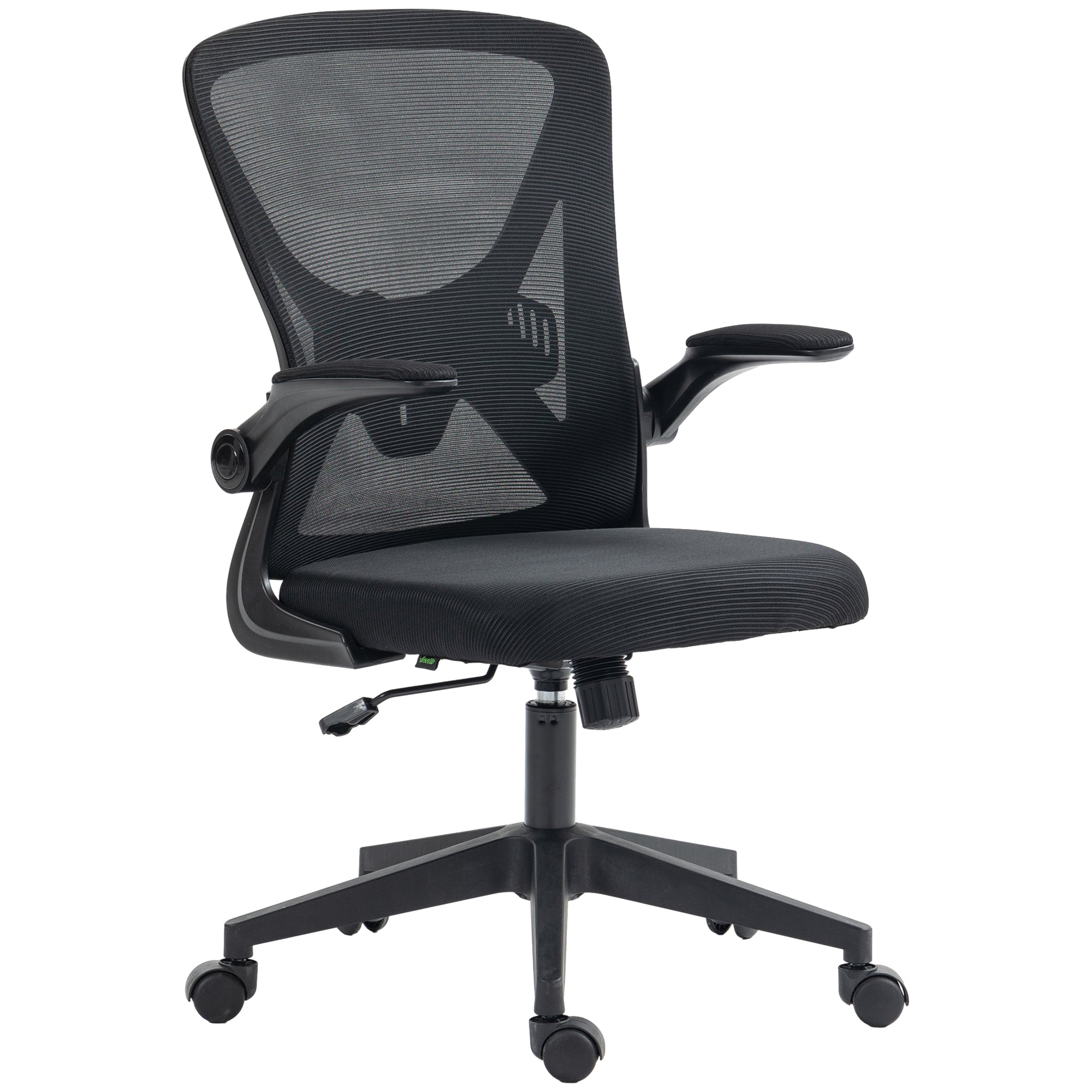 Mesh Office Chair, Mid-Back Computer Desk Chair with Lumbar Back Support, Adjustable Height, and Flip-Up Arms, Black