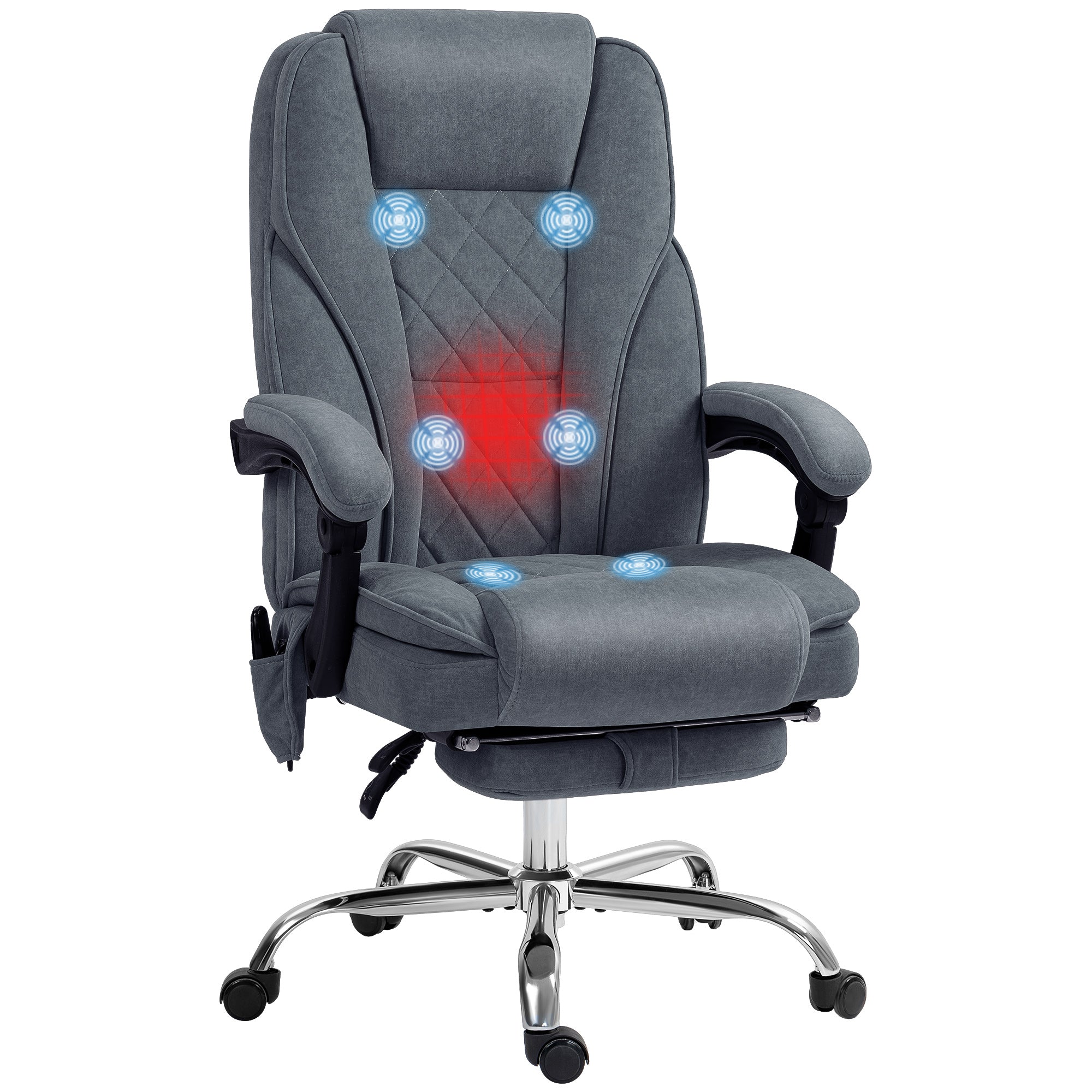 Massage Office Chair, Heated Reclining Computer Chair with Adjustable Height and Footrest, Charcoal Gray