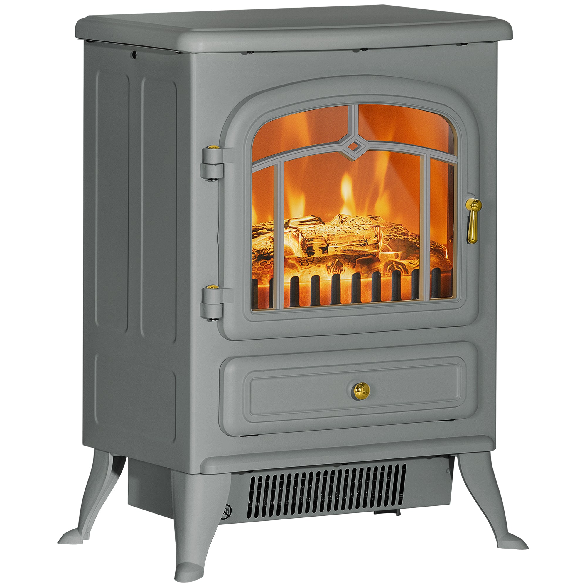 Electric Fireplace Stove Heater with Realistic LED Flames and Logs 750W/1500W Gray