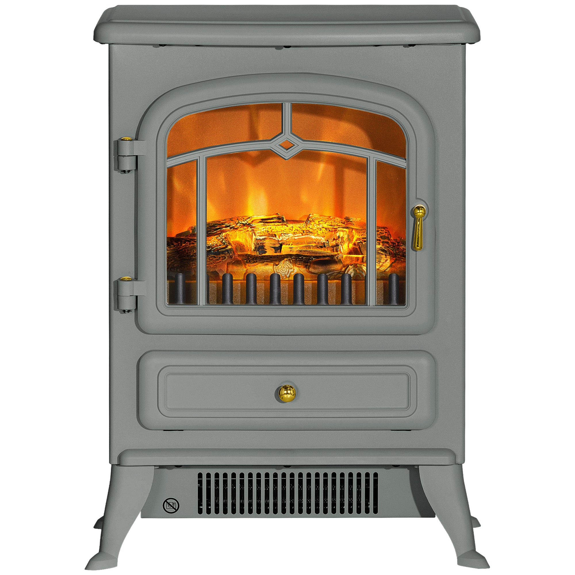 Electric Fireplace Stove Heater with Realistic LED Flames and Logs 750W/1500W Gray