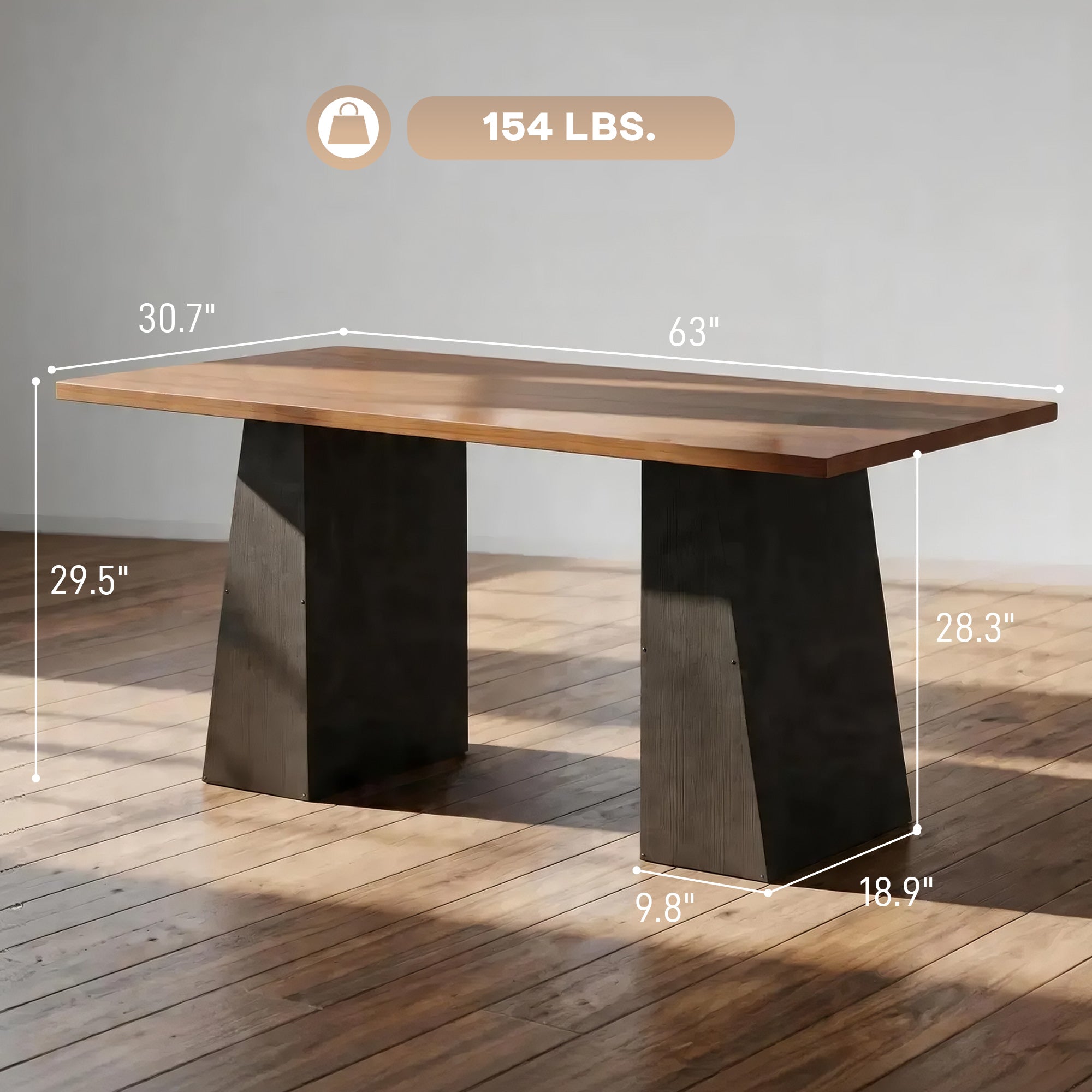 63 Inch Computer Desk, Modern Industrial Writing Desk with Trapezoidal Frame, Easy Assembly Desk Workstation for Home Office, Living Room, Light Walnut and Black