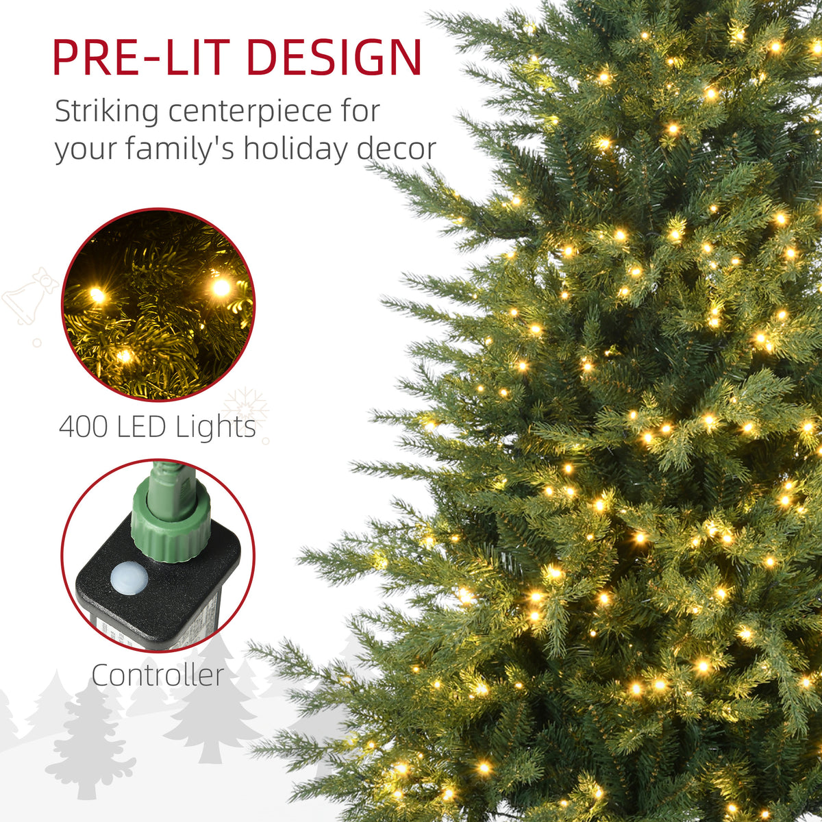 6ft Tall Prelit Artificial Christmas Tree Holiday Décor with 2328 Branches, 400 Warm White LED Lights, Auto Open, 8 Light Modes