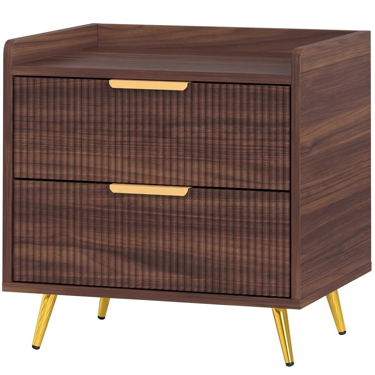 Bedside Table, Bedside Cabinet with 2 Drawers, Side End Table with Metal Legs for Bedroom Living Room, Walnut Brown
