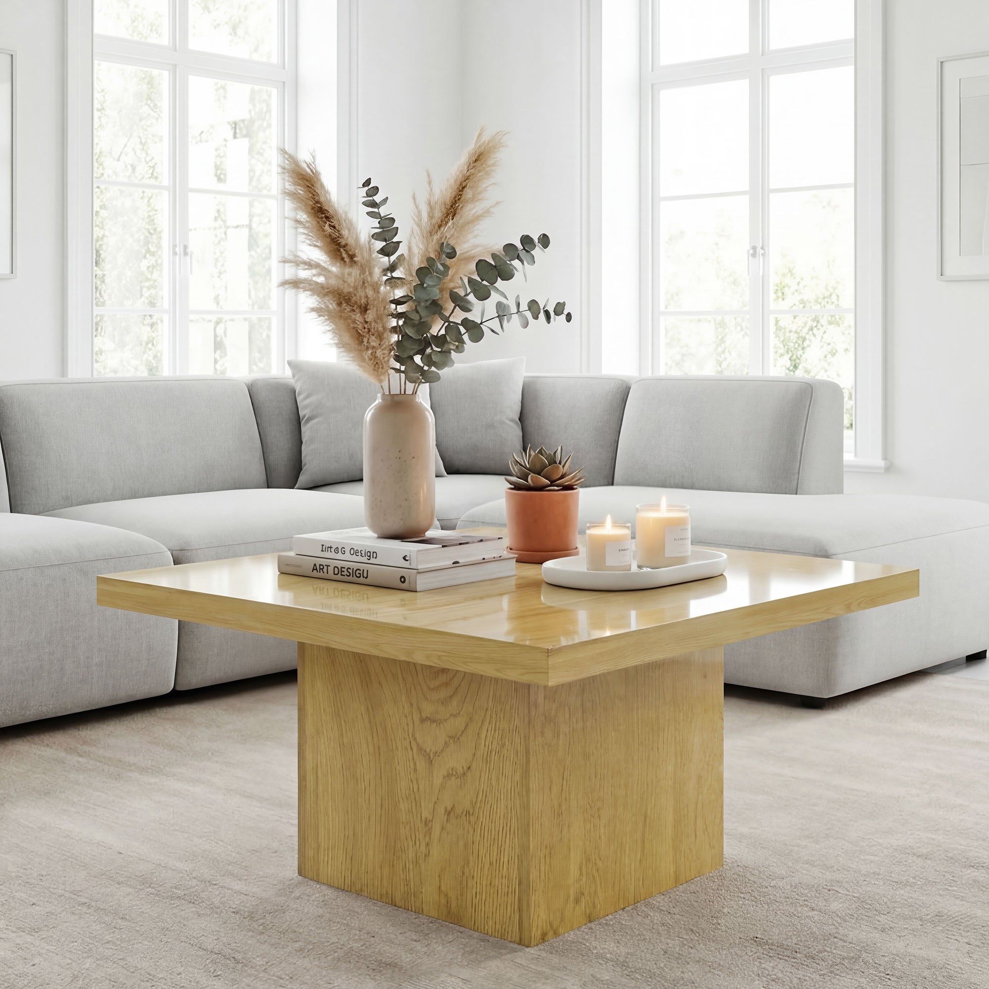 Square Coffee Table, Center Table with 1.6" Thick Tabletop for Living Room, Easy Assembly, 31.5"x31.5", Light Brown