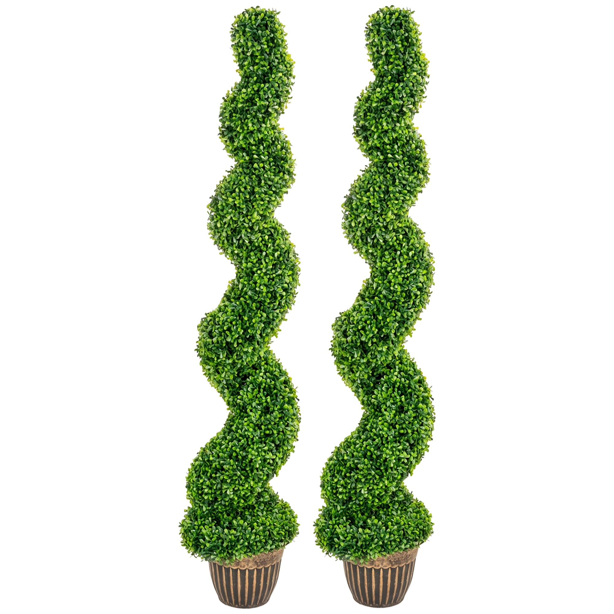 Set of 2 Decorative Artificial Plants Topiary Spiral Boxwood Trees in Pot, Fake Plants for Home Indoor Outdoor Decor, 150cm, Green