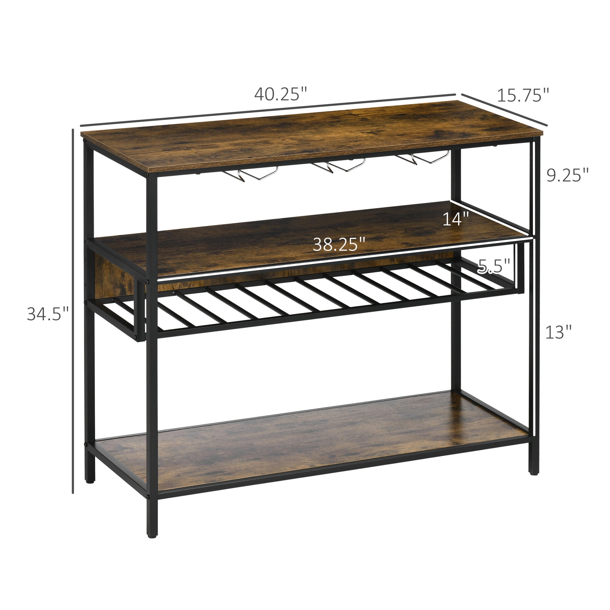 Rolling Kitchen Island Cart with Adjustable Shelf Rustic Brown