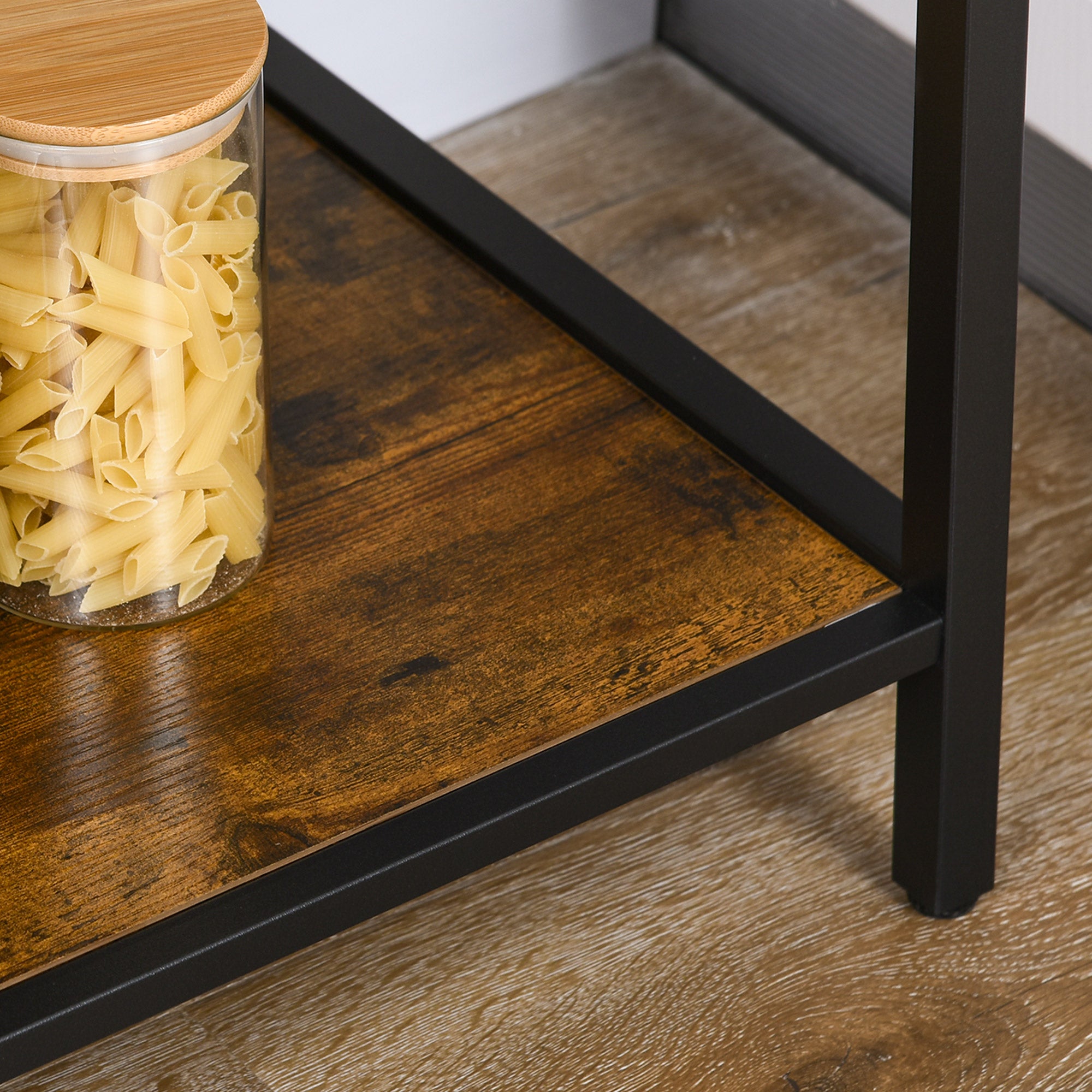 Rolling Kitchen Island Cart with Adjustable Shelf Rustic Brown