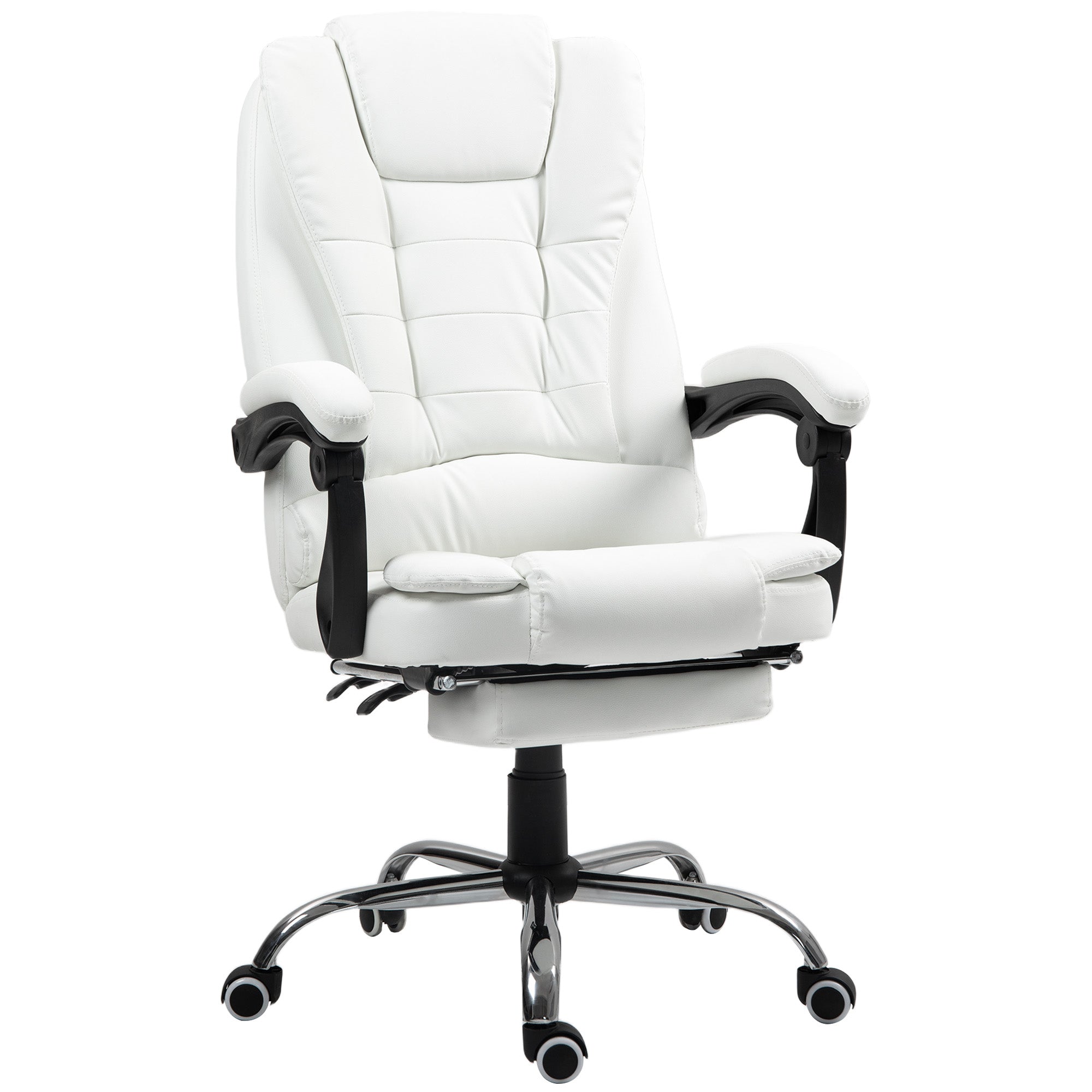 HOMCOM Executive Office Chair High Back PU Leather Reclining Chair with Retractable Footrest Padded Armrest White