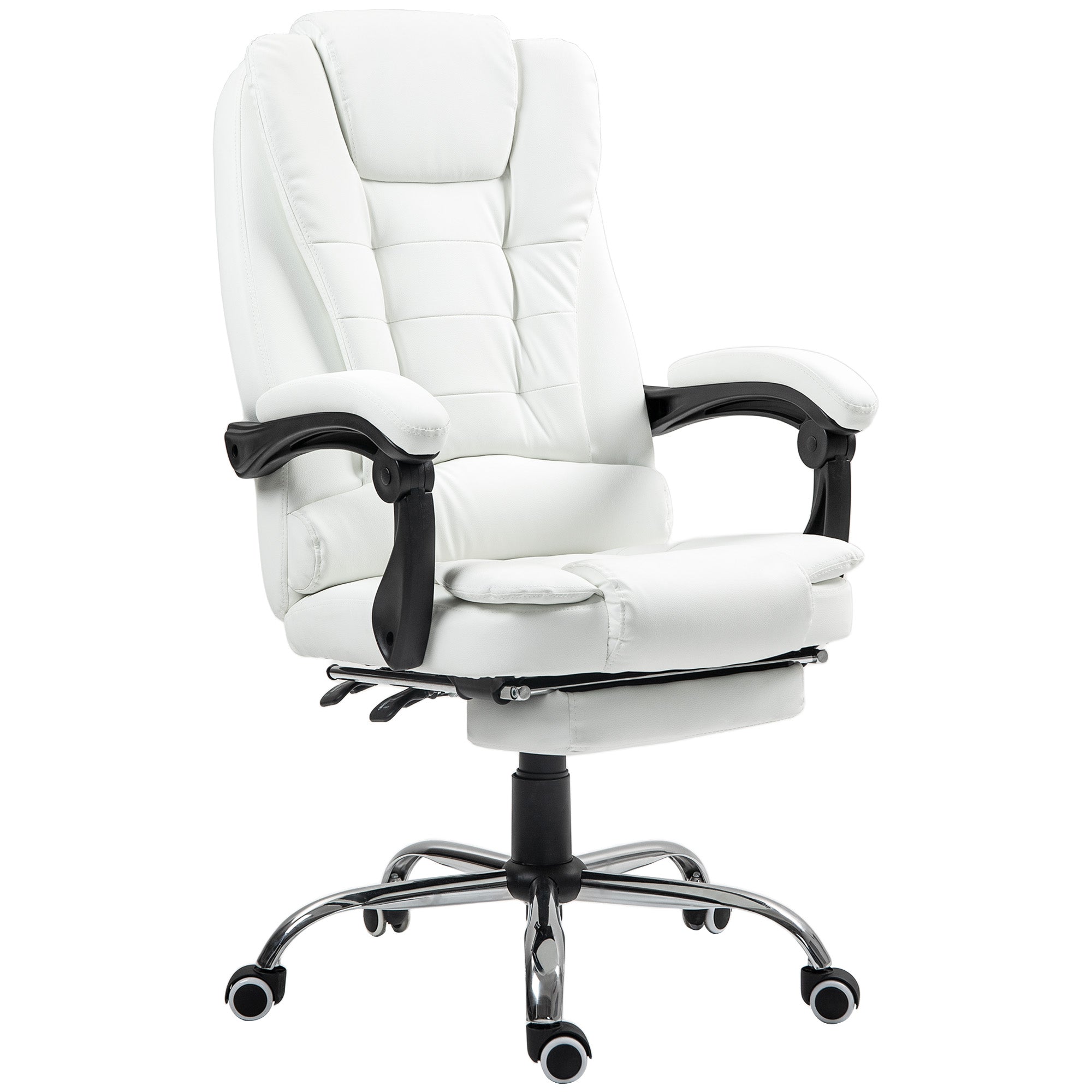 HOMCOM Executive Office Chair High Back PU Leather Reclining Chair with Retractable Footrest Padded Armrest White