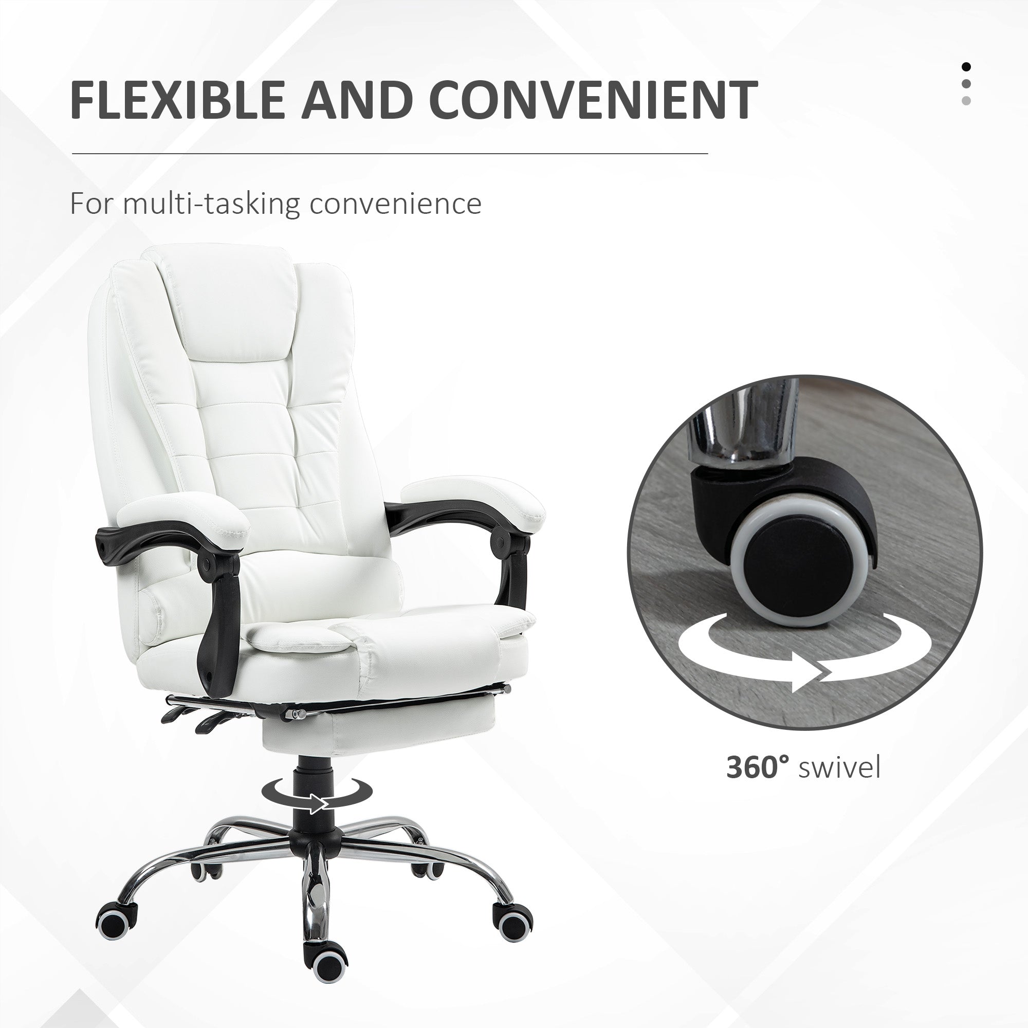 HOMCOM Executive Office Chair High Back PU Leather Reclining Chair with Retractable Footrest Padded Armrest White