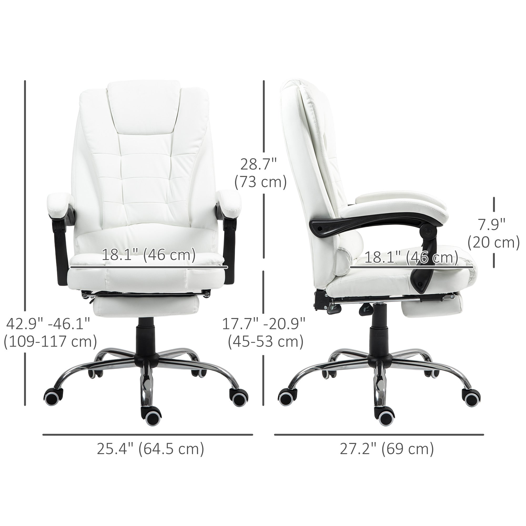 HOMCOM Executive Office Chair High Back PU Leather Reclining Chair with Retractable Footrest Padded Armrest White