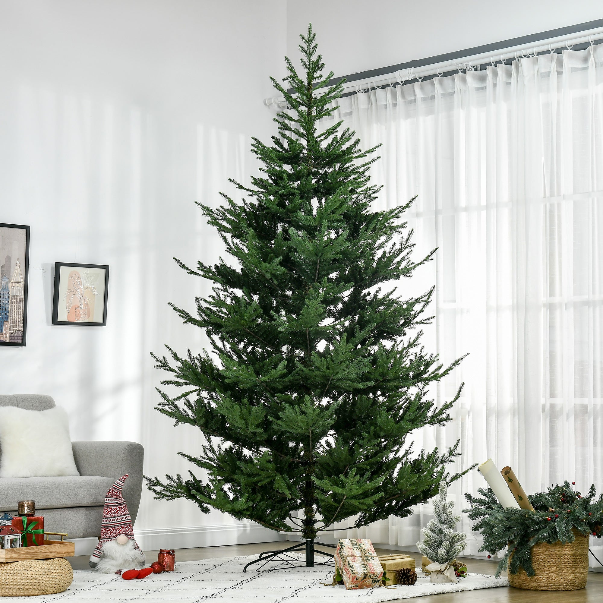 9 Foot Artificial Christmas Tree Pine Hinged Xmas Tree with 1939 Realistic Branches Green