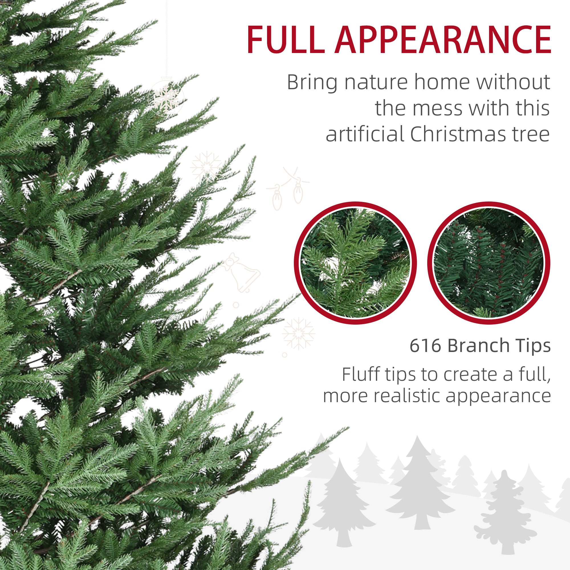 9 Foot Artificial Christmas Tree Pine Hinged Xmas Tree with 1939 Realistic Branches Green