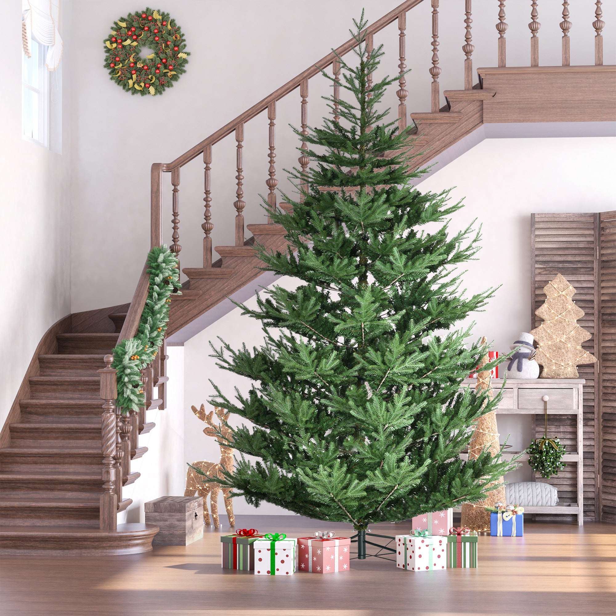 9 Foot Artificial Christmas Tree Pine Hinged Xmas Tree with 1939 Realistic Branches Green