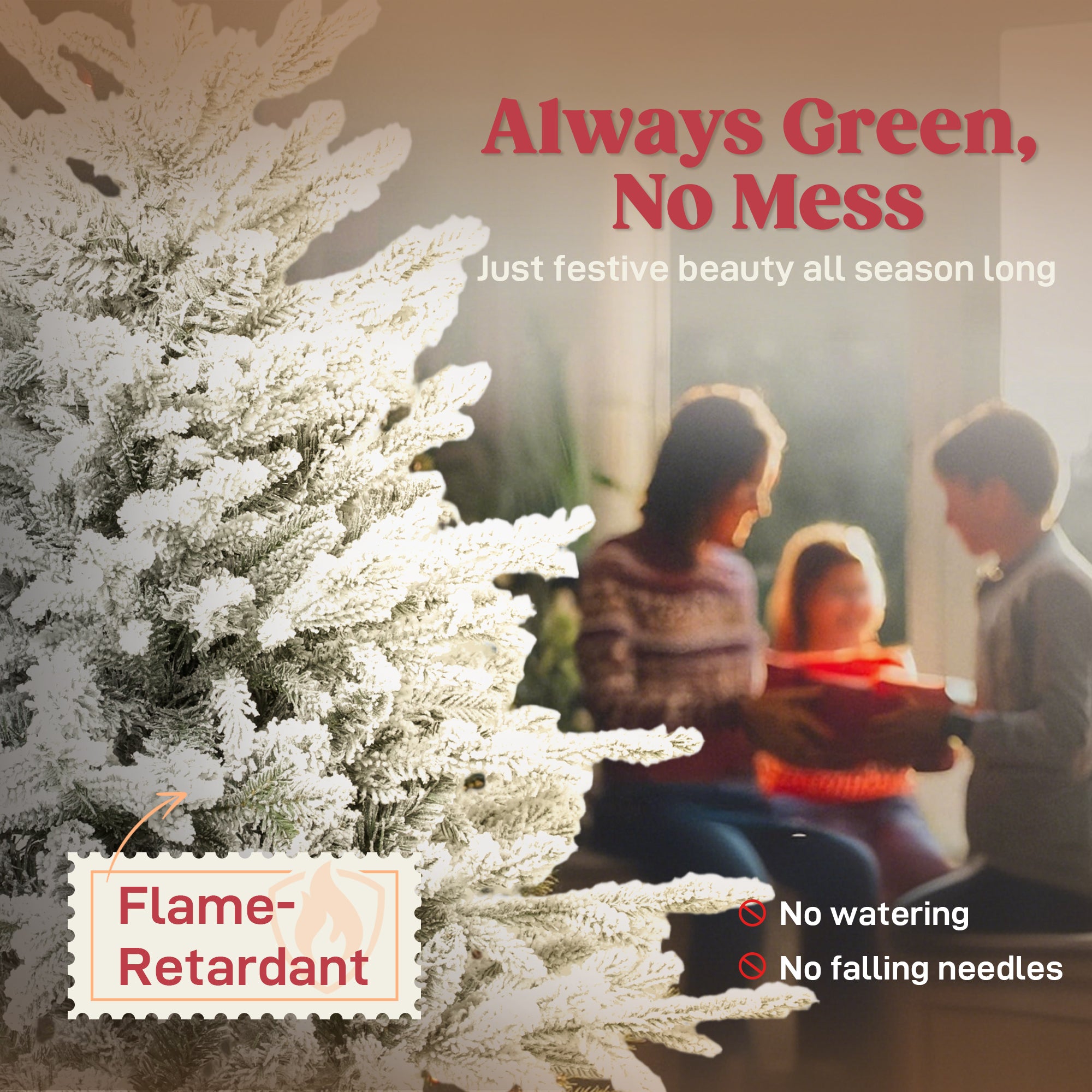 7ft Artificial Flocked Christmas Tree, Full Snow Pine Tree Holiday Decor, Hinged Xmas Tree with Realistic Tips, Metal Stand, Easy Assembly