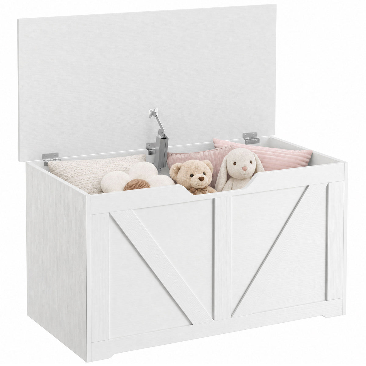 Storage Chest, Storage Bench with Safety Hinge and U-shaped Cut-out Pull for Living Room, Entryway, 31.5" x 15.7" x 17.7", Supports 300 lbs, White Wood Grain