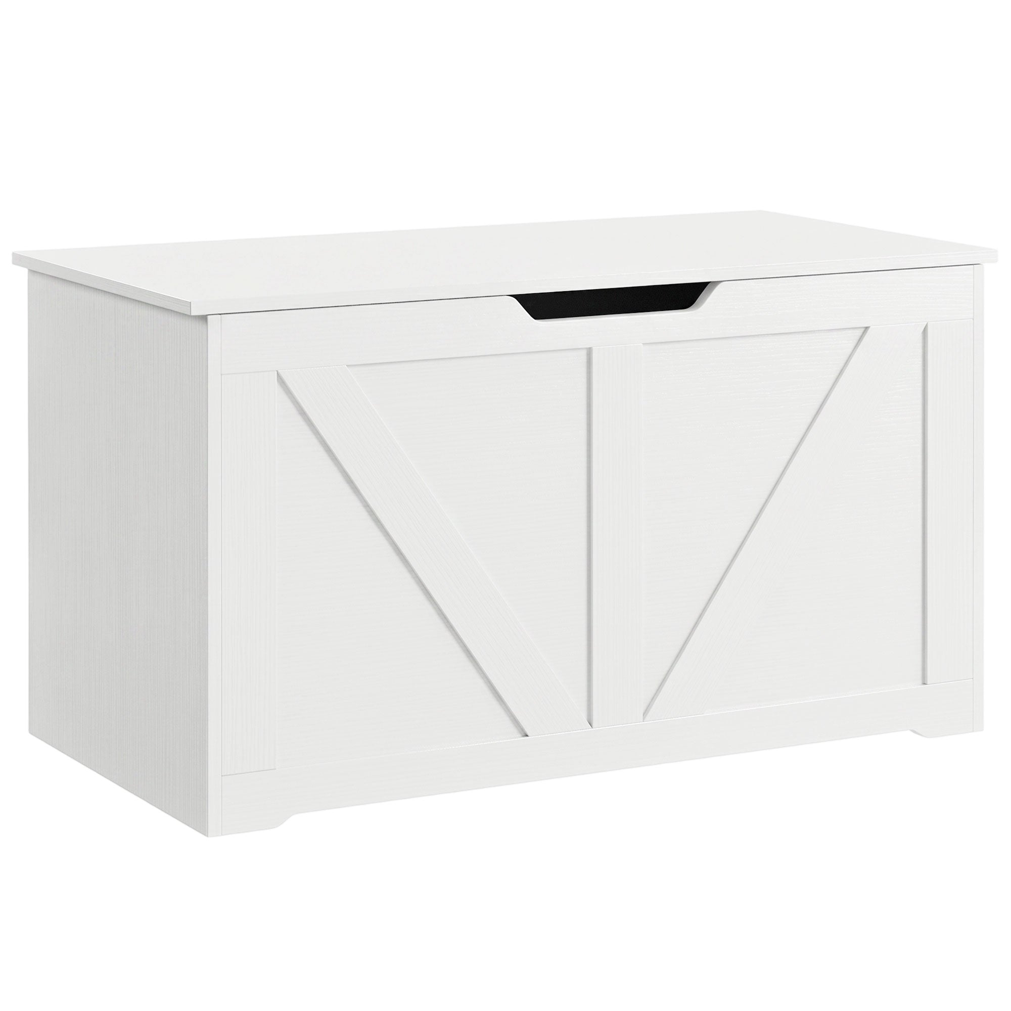 100L Storage Chest, Shoe Storage Trunk Bench Box with Safety Hinge and U-shaped Cut-out Pull, Blanket Box Ottoman for Bedroom, Living Room, Entryway, 80 x 40 x 45 cm, White Wood-Effect