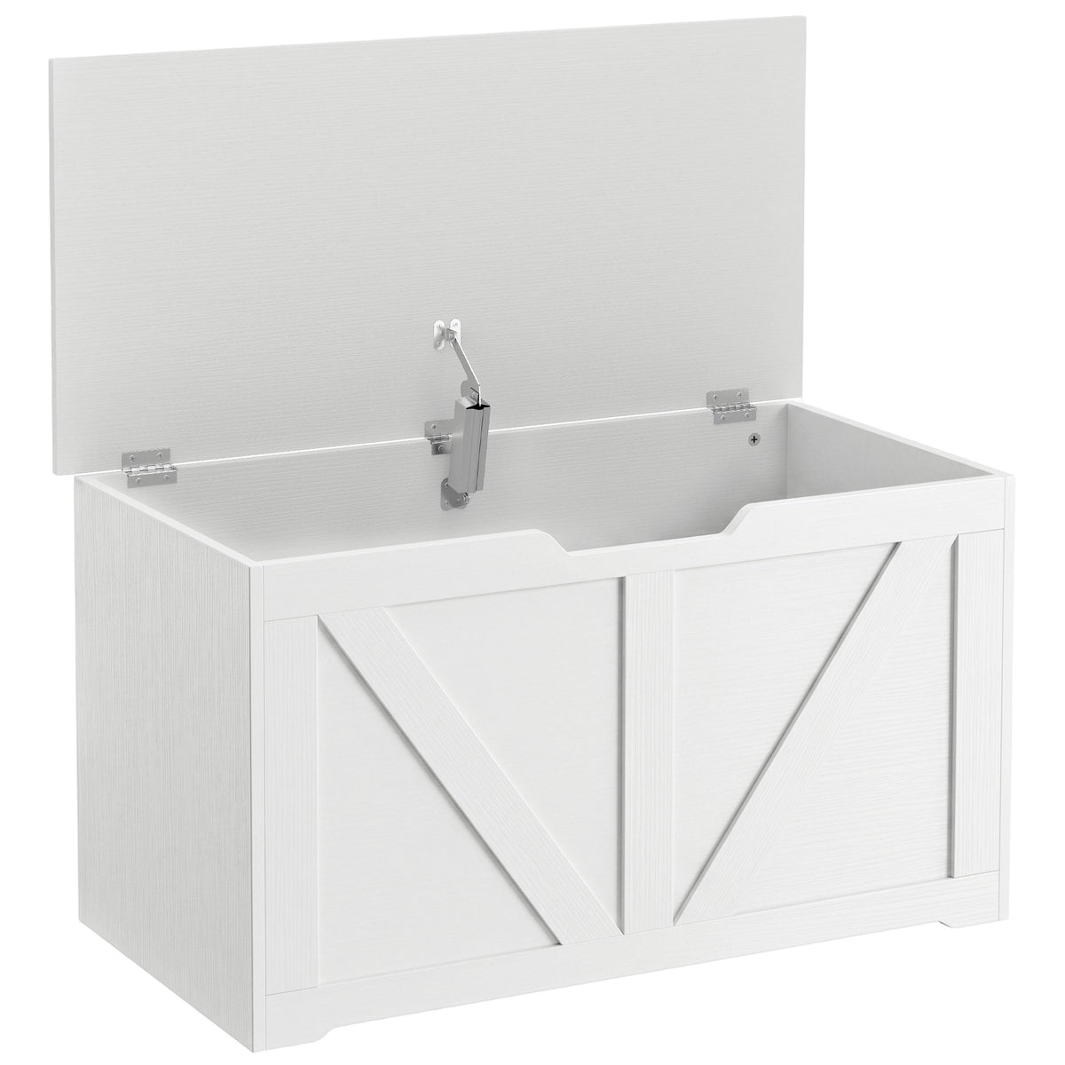 Storage Chest, Storage Bench with Safety Hinge and U-shaped Cut-out Pull for Living Room, Entryway, 31.5" x 15.7" x 17.7", Supports 300 lbs, White Wood Grain