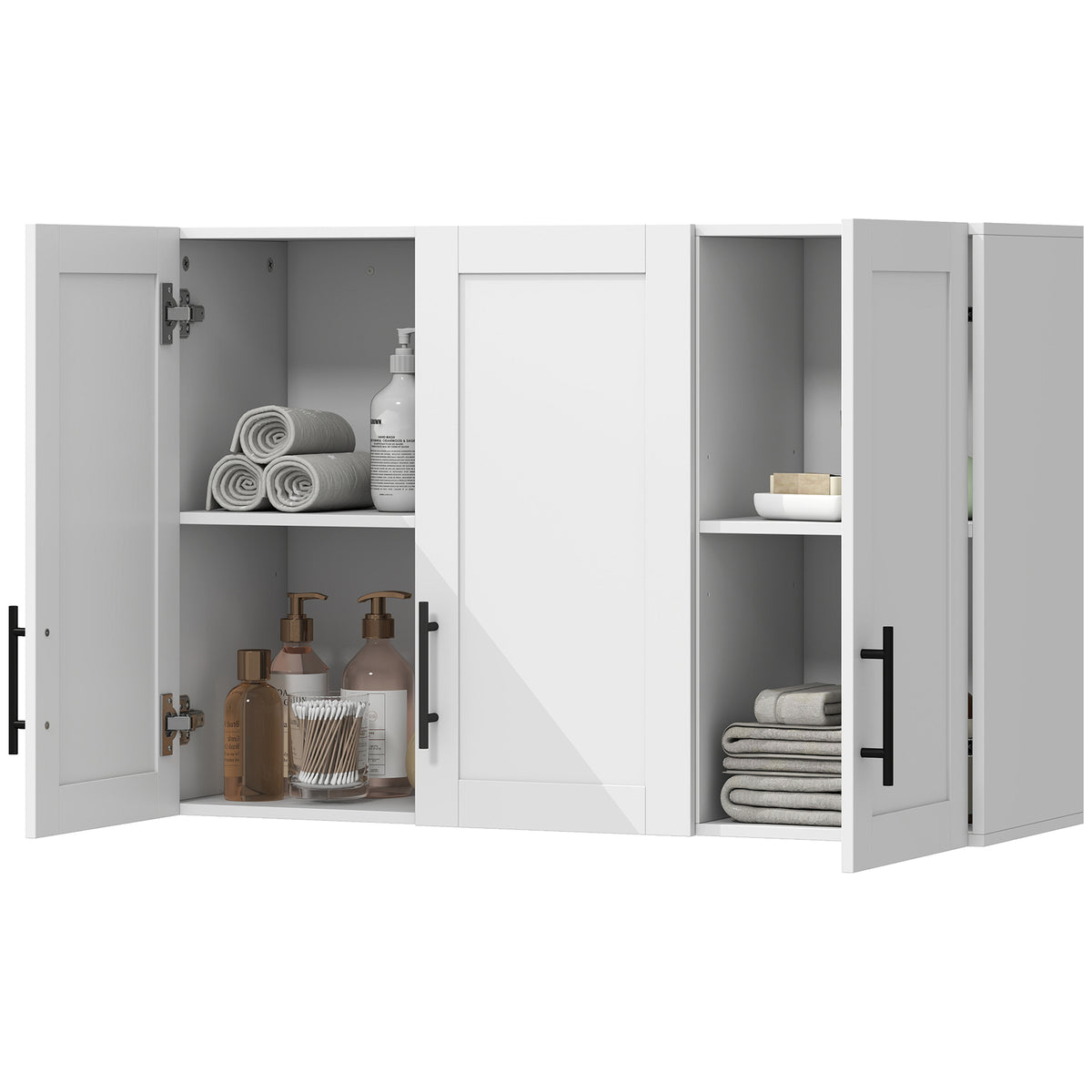 Bathroom Wall Cabinet, Modern Medicine Cabinet Wall Mounted, Over The Toilet Space Saver with 3 Doors and Adjustable Shelves for Toilet, Bathroom, Washroom, White