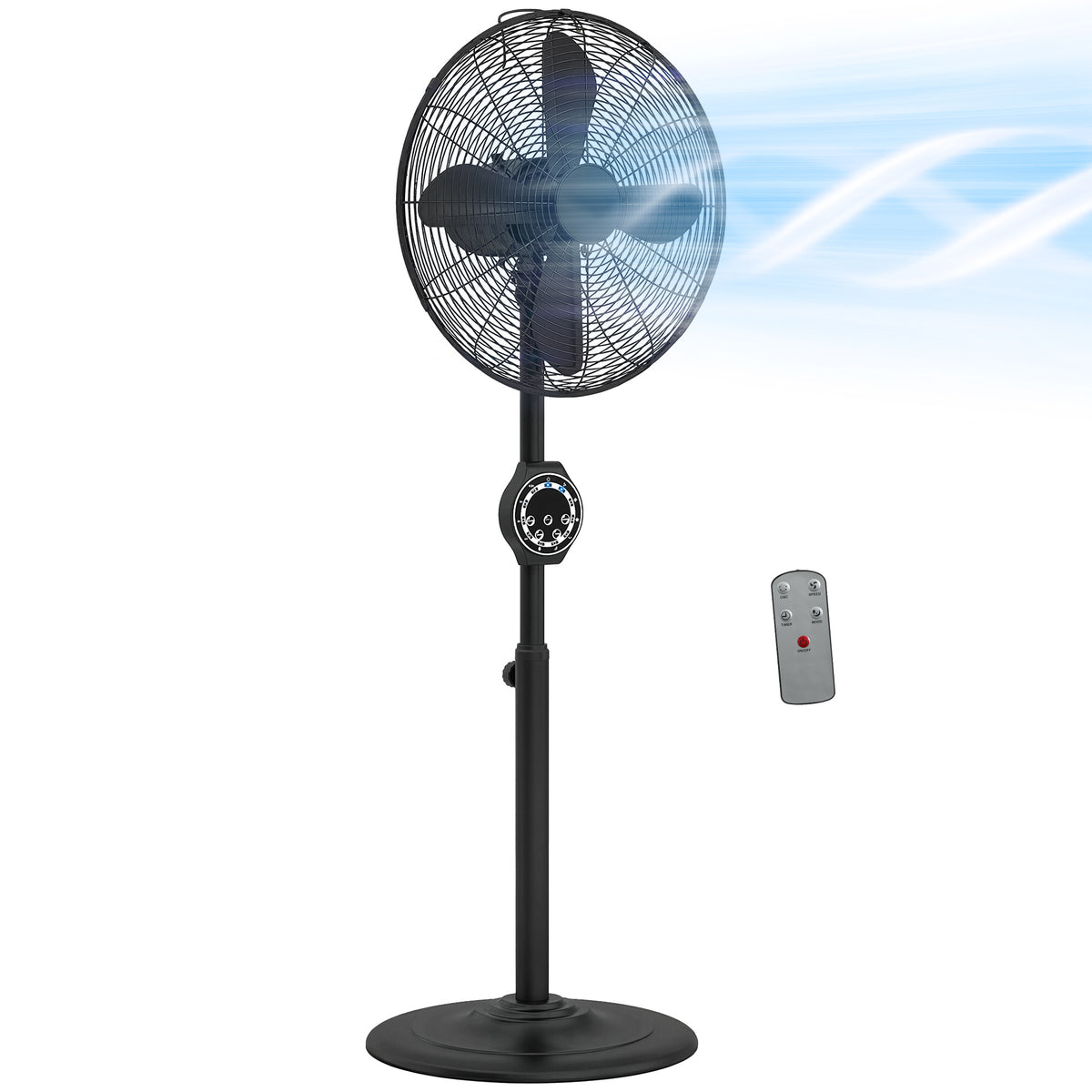 Efficient 41cm Metal Pedestal Fan with Remote Control Black | HOMCOM