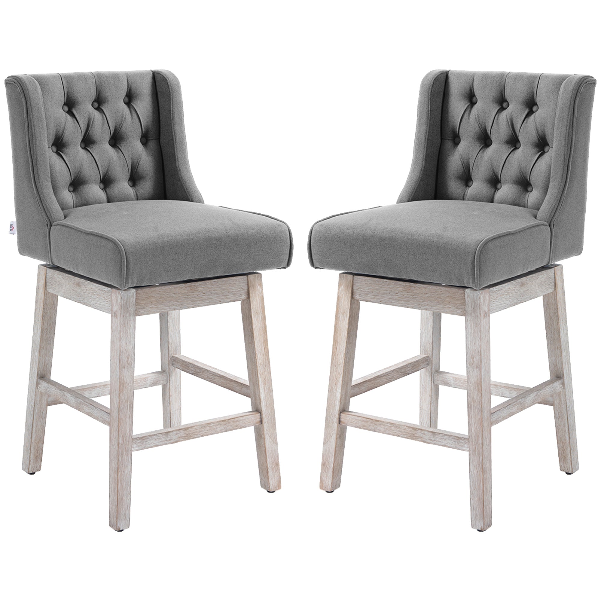 Set of 2 Bar Height Stools, 28" w/ Swivel & Wooden Legs for Kitchen, Gray