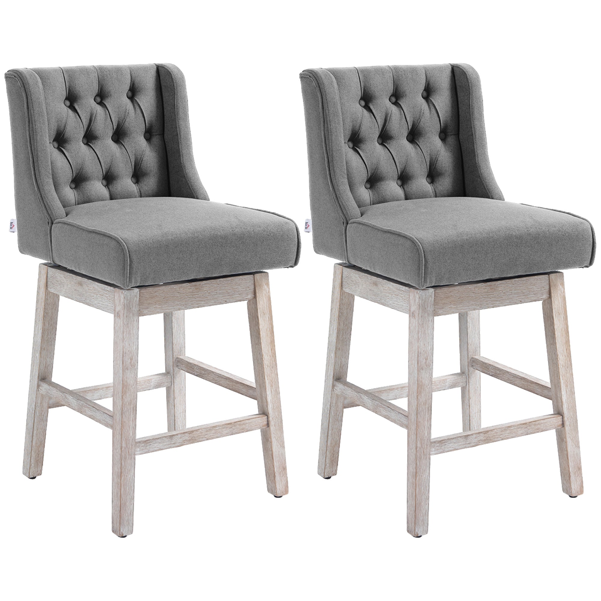 Set of 2 Bar Height Stools, 28" w/ Swivel & Wooden Legs for Kitchen, Gray