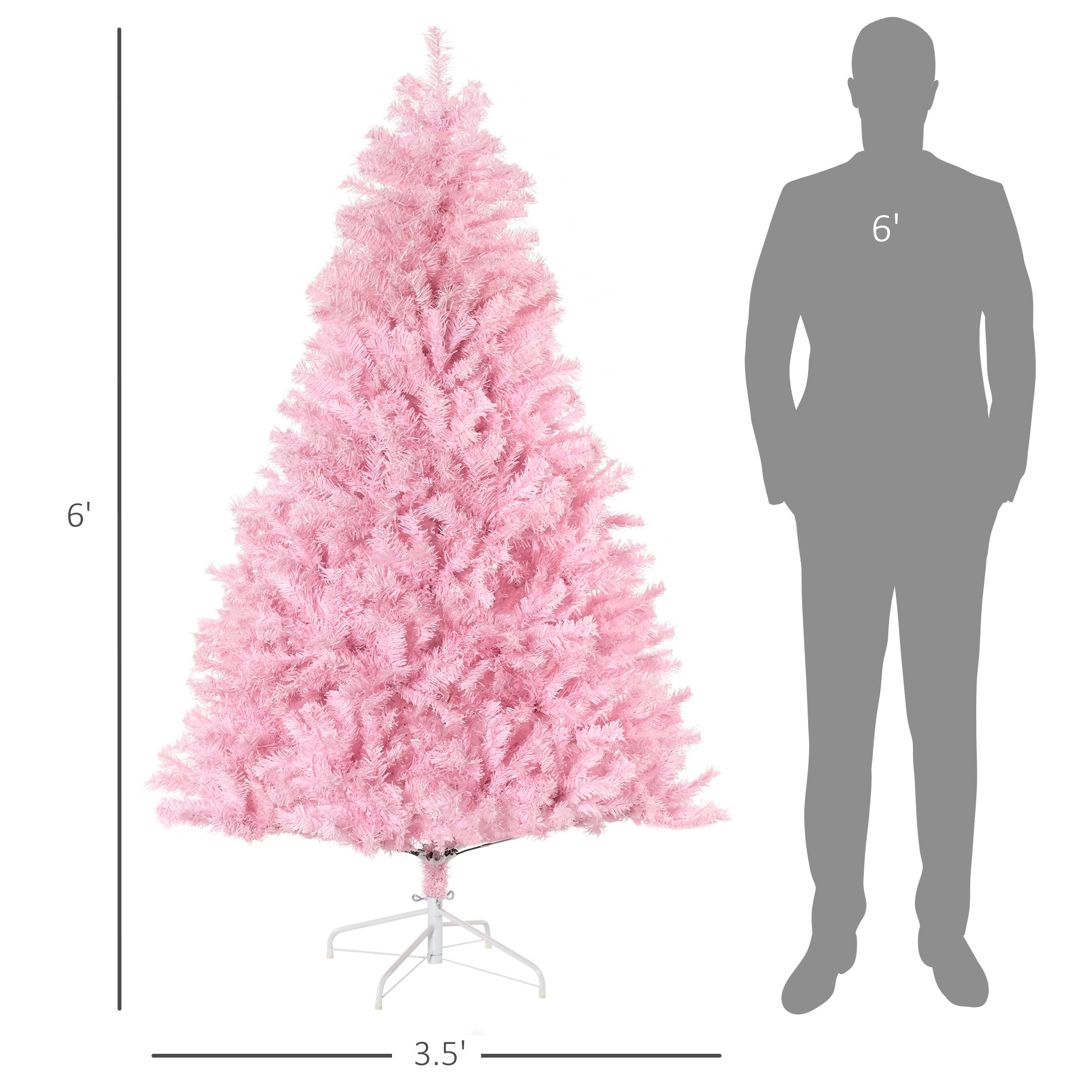 6' Artificial Pink Christmas Trees, with Auto Open, Steel Base, Wide Shape for Indoor Xmas Decoration