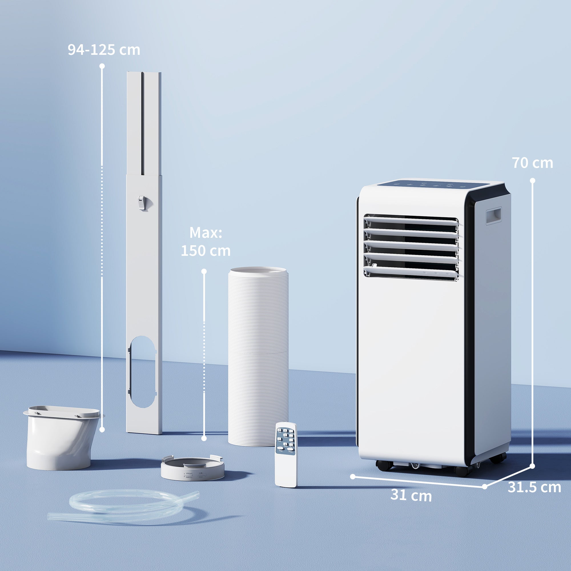 Portable Air Conditioner 7000 BTU, 4-in-1 Air Conditioning Unit with Cooling, Dehumidifier, Fan, Sleep Mode, Remote Control, 24H Timer, 2 Speeds, Child Lock, Window Kit, for Room up to 26 m²