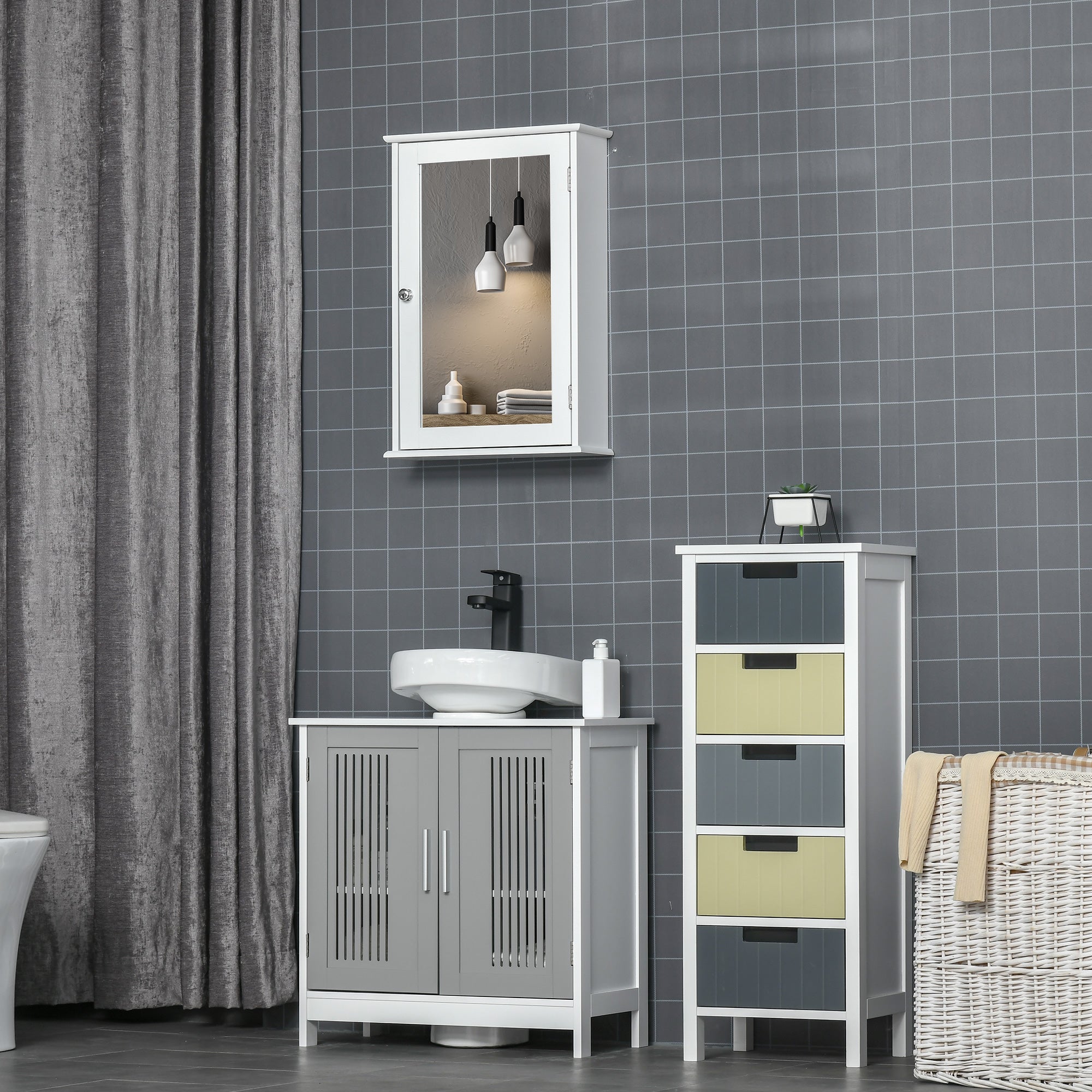 kleankin Bathroom Mirror Cabinet, Wall Mounted Medicine Cabinet, Storage Cupboard with Door and Shelves, White