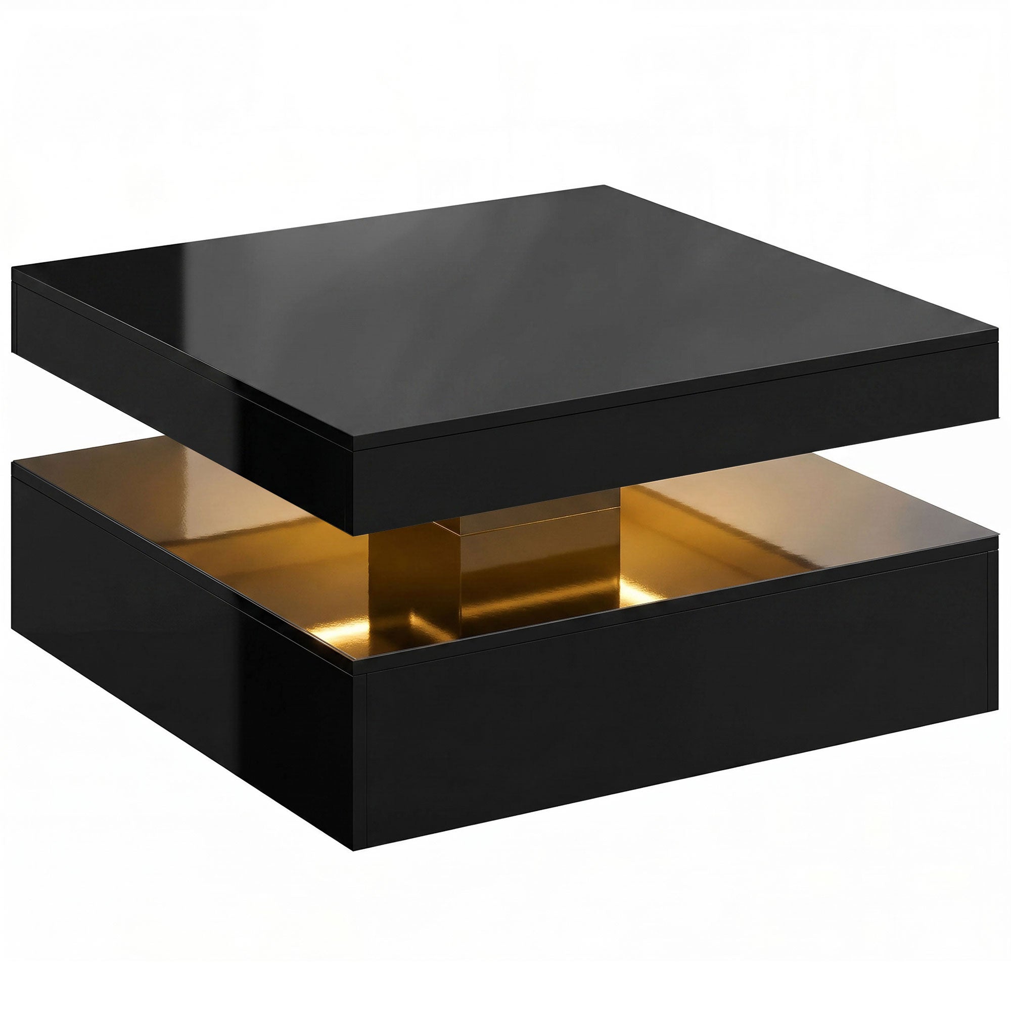 LED Coffee Table with Storage, 2-Tier Modern Center Table with Open Shelf and Remote for Living Room, High Gloss Black